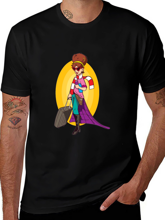 Cartoon Traveler Graphic Tee - Black