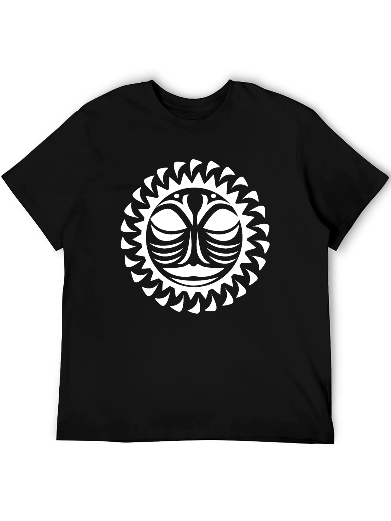 Tribal Sun Graphic Tee - Black Cotton T-Shirt