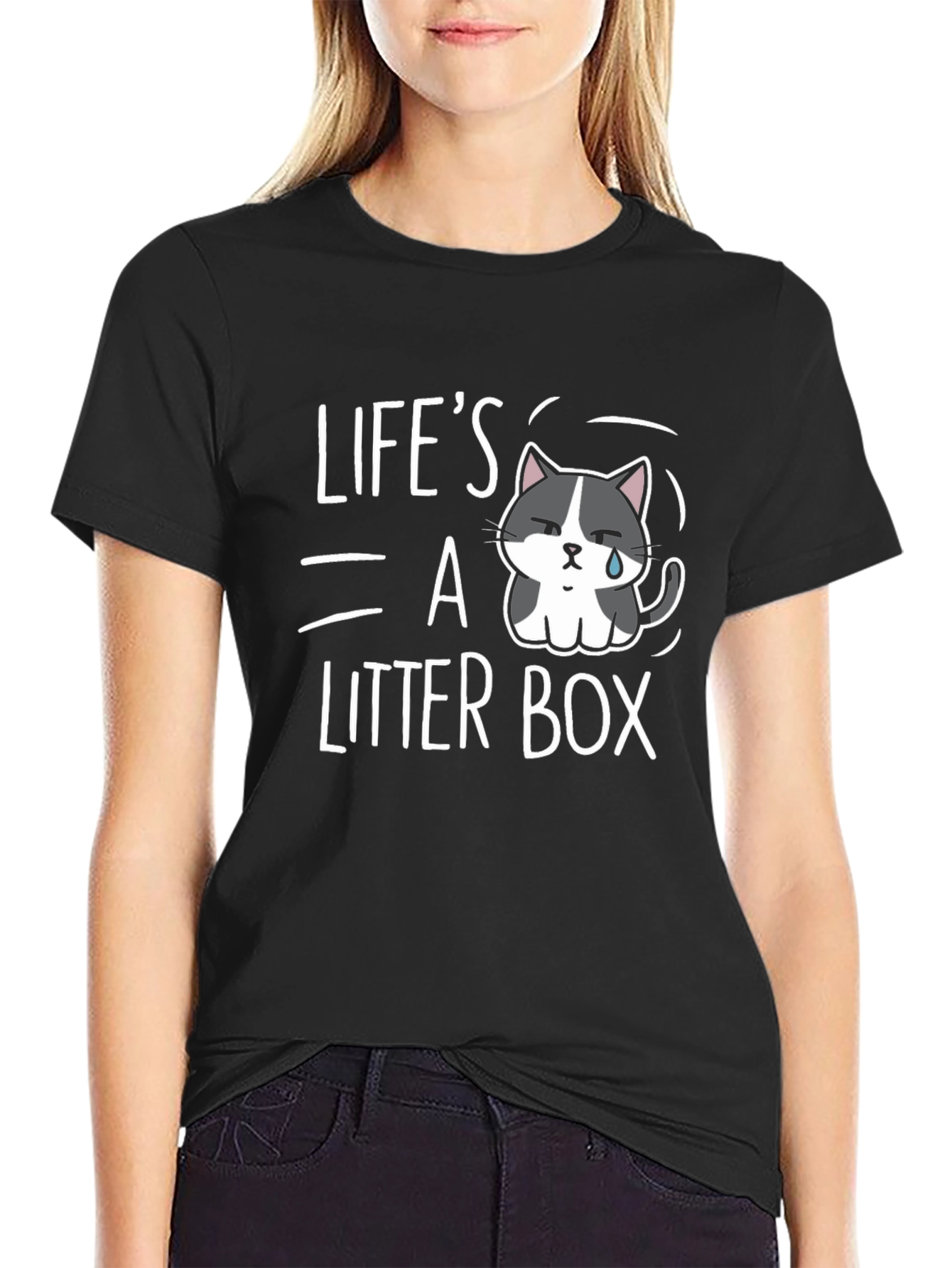Lifes A Litter Box T-Shirt - Sad Cat Design