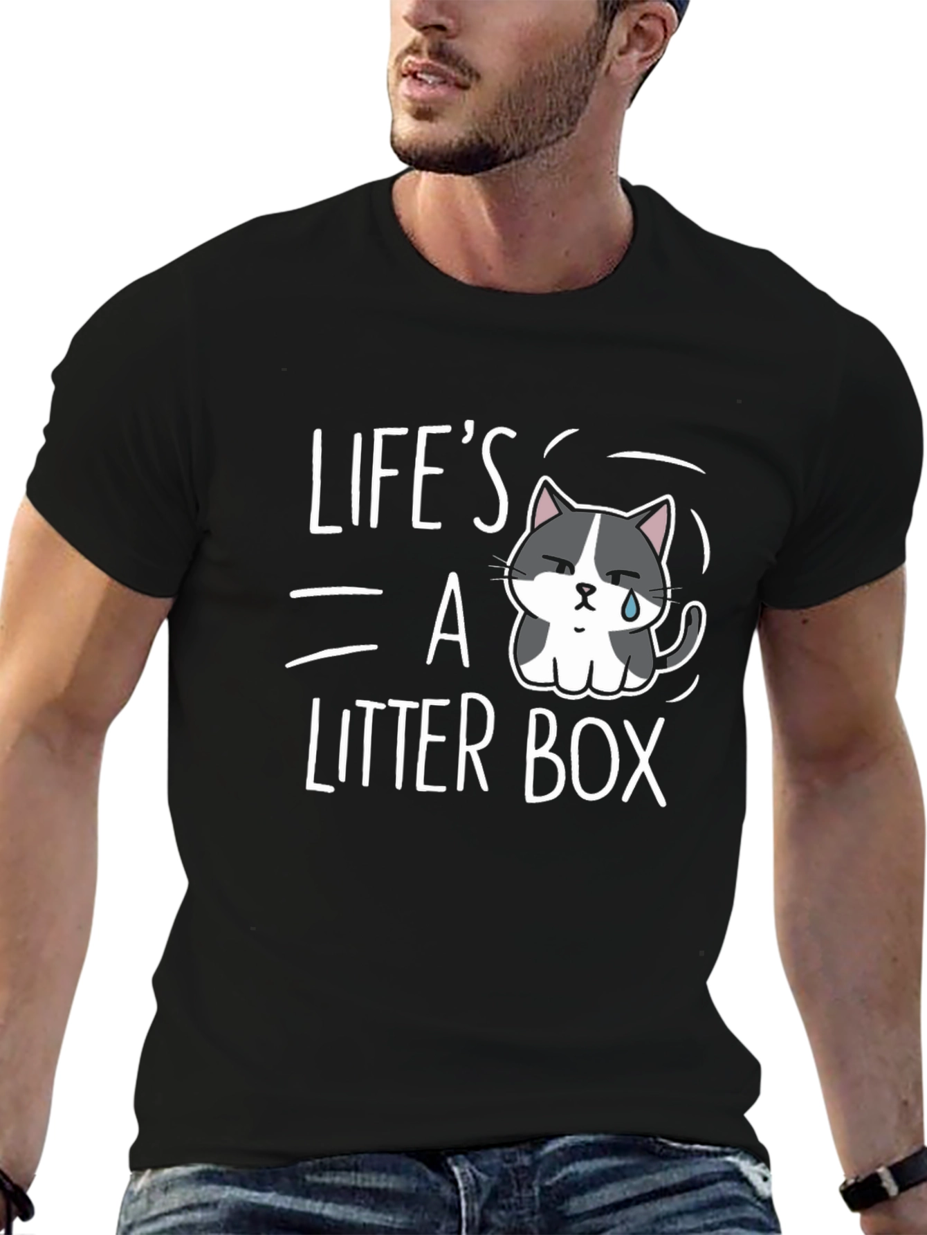 Lifes A Litter Box T-Shirt - Sad Cat Design