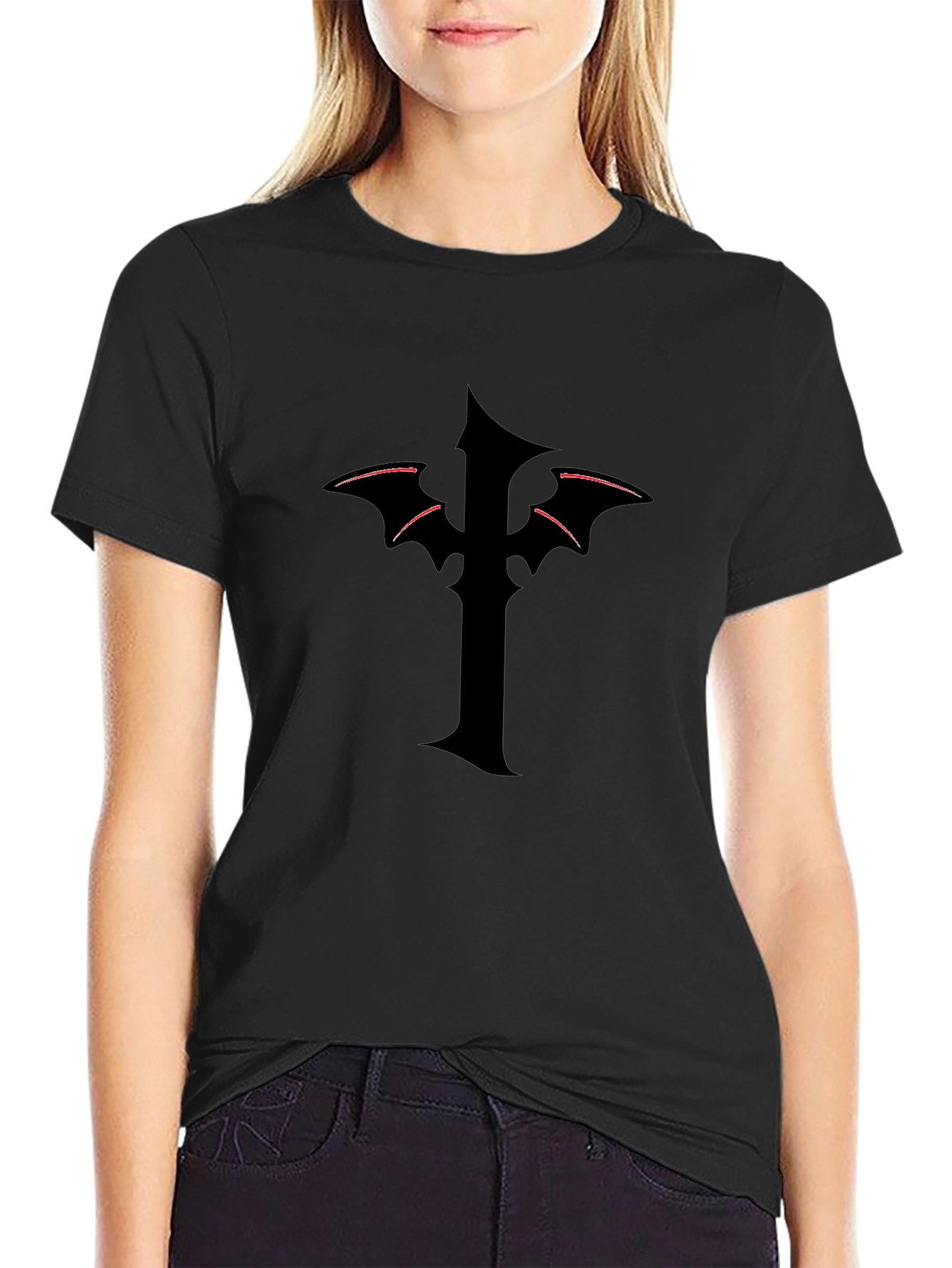 Mens Black T-Shirt with Gothic Cross Design