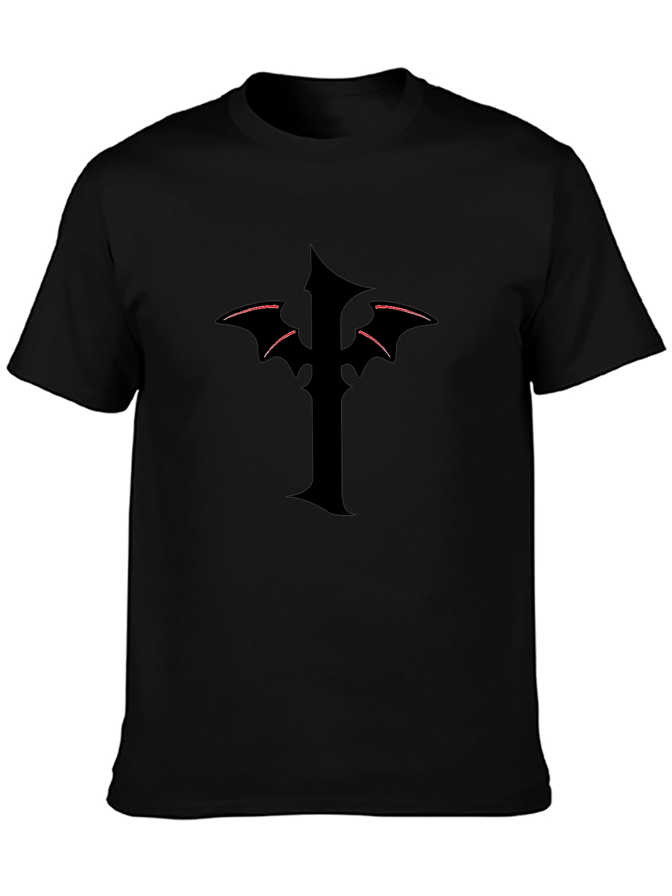 Mens Black T-Shirt with Gothic Cross Design