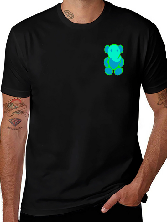 Black T-Shirt with Neon Bear Design