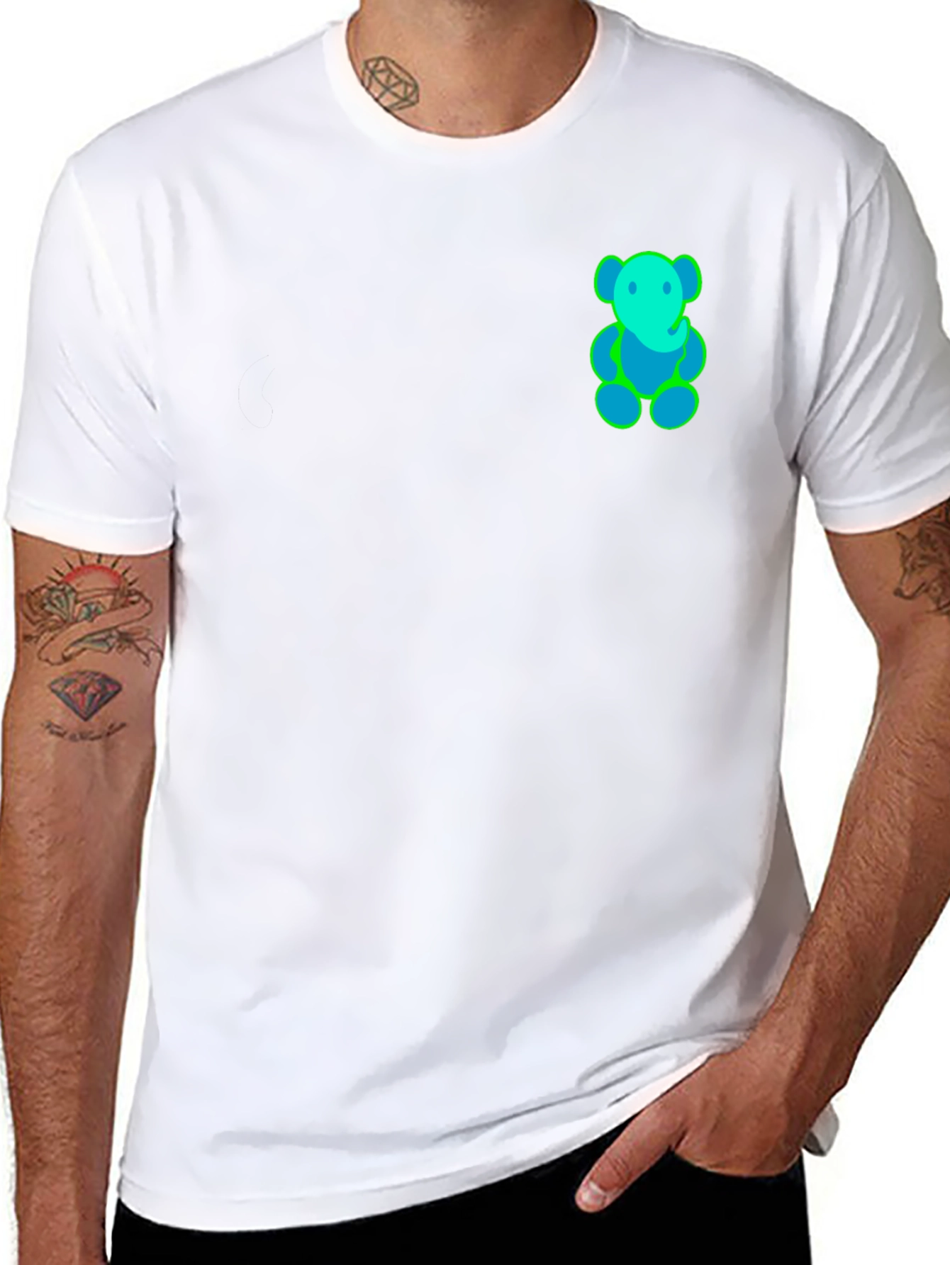 Black T-Shirt with Neon Bear Design