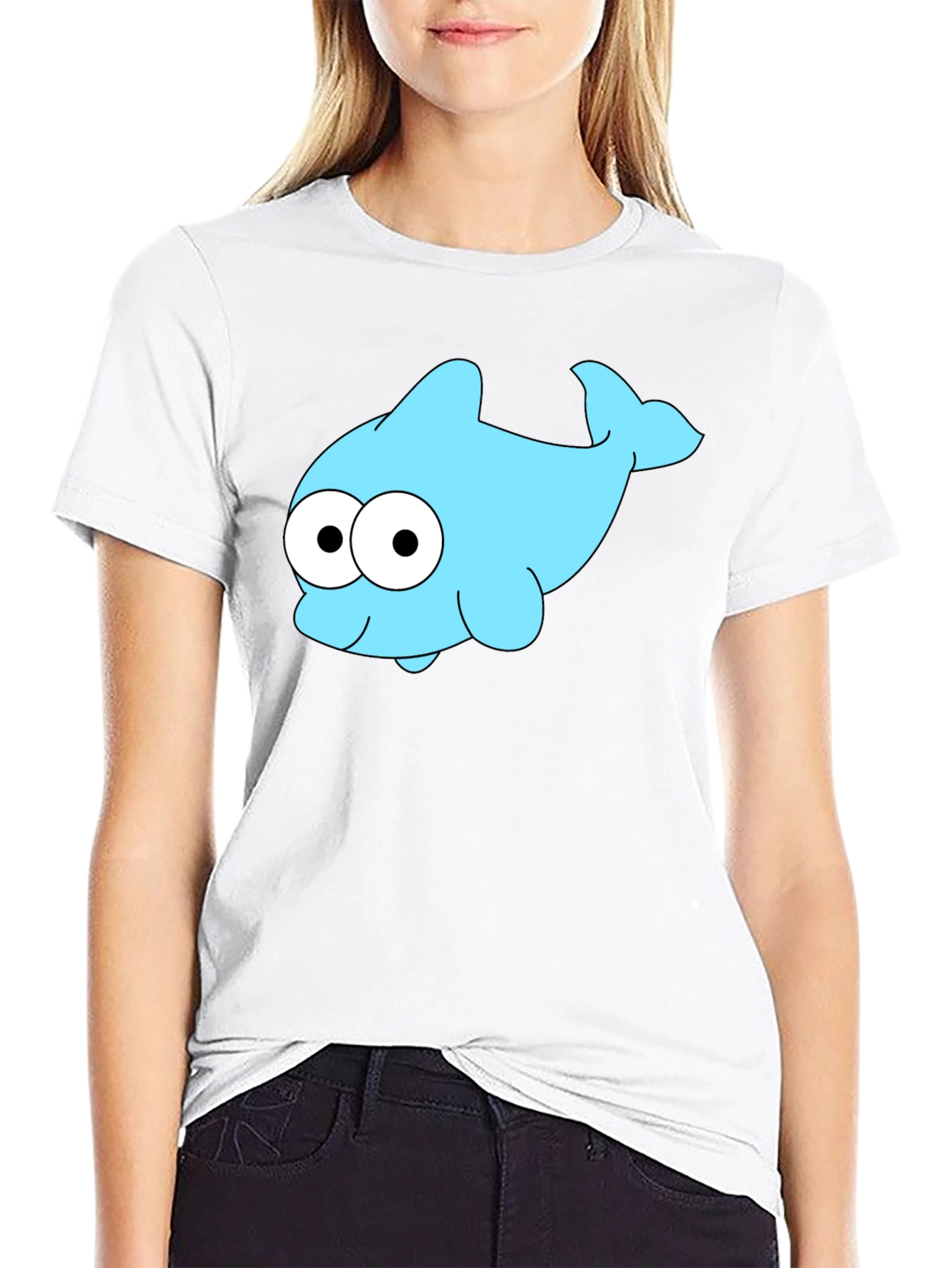Cartoon Dolphin Graphic Tee - Black