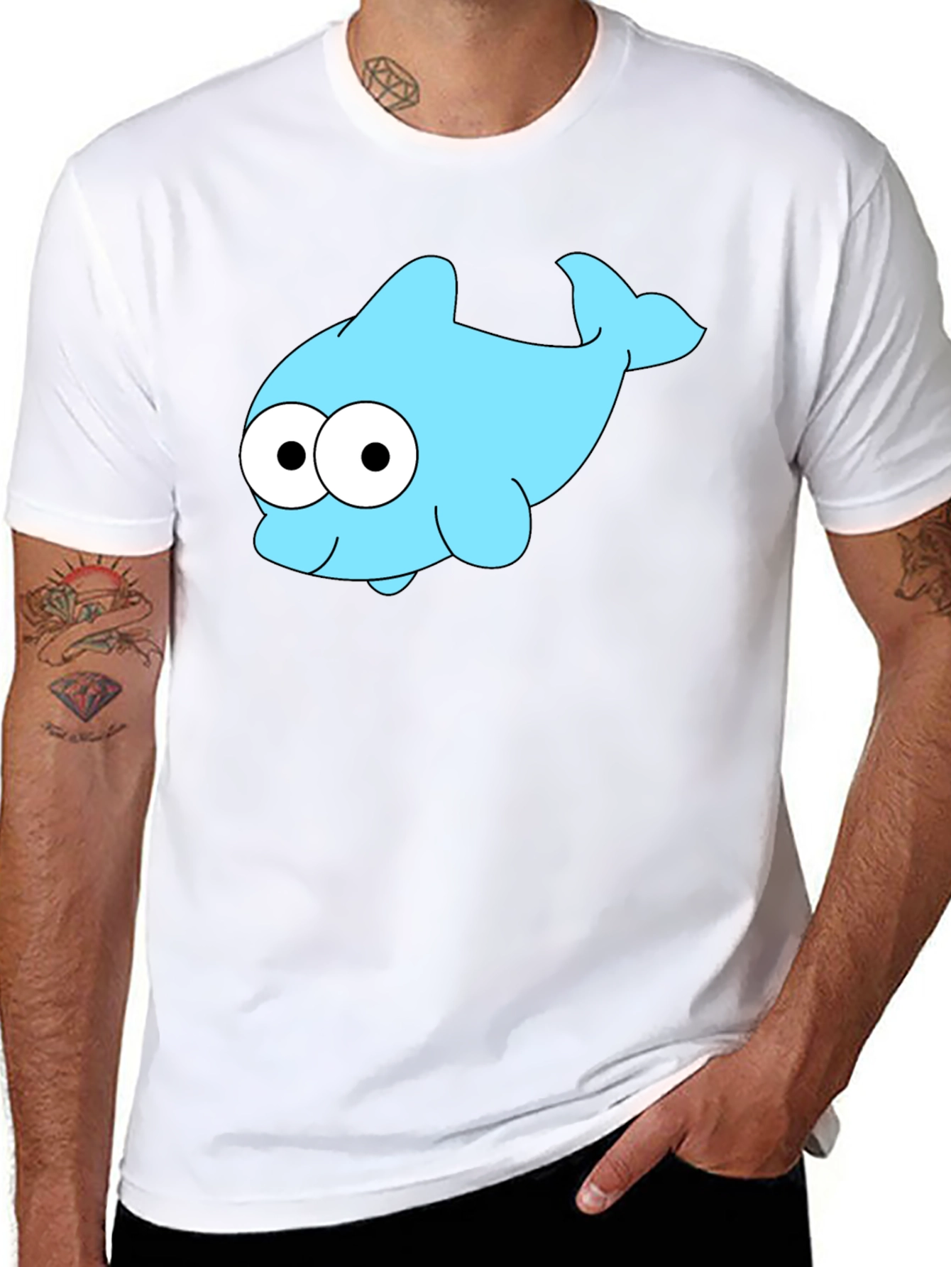 Cartoon Dolphin Graphic Tee - Black