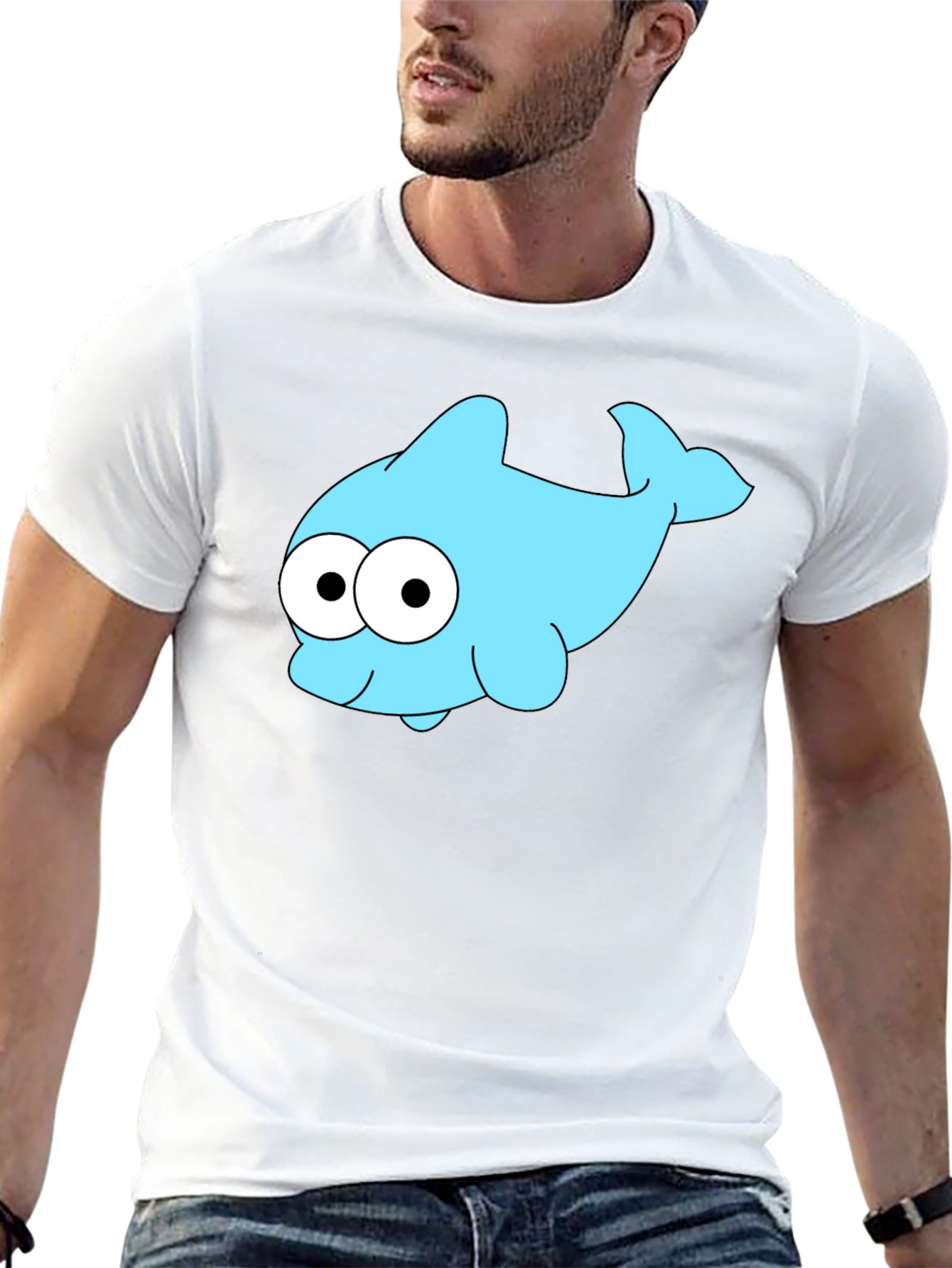 Cartoon Dolphin Graphic Tee - Black