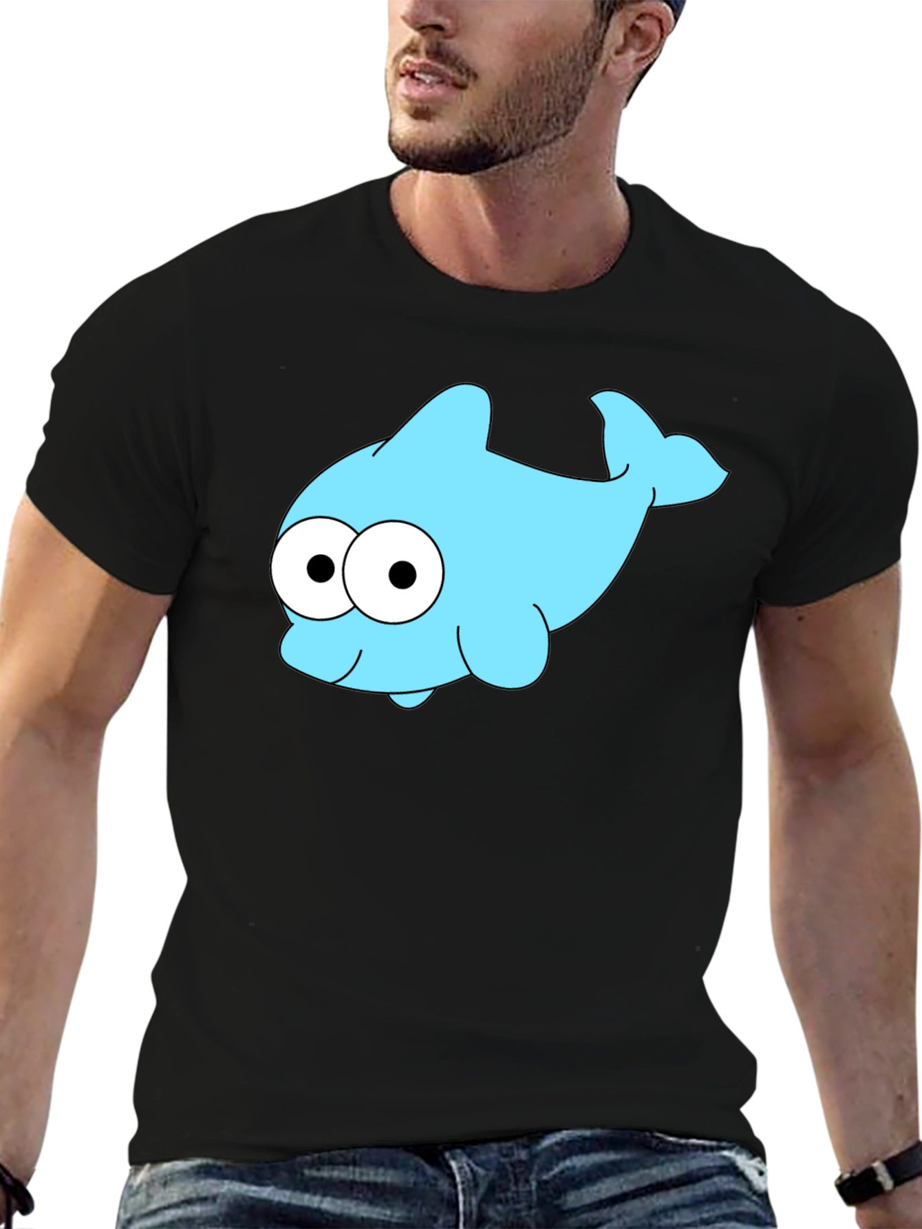 Cartoon Dolphin Graphic Tee - Black