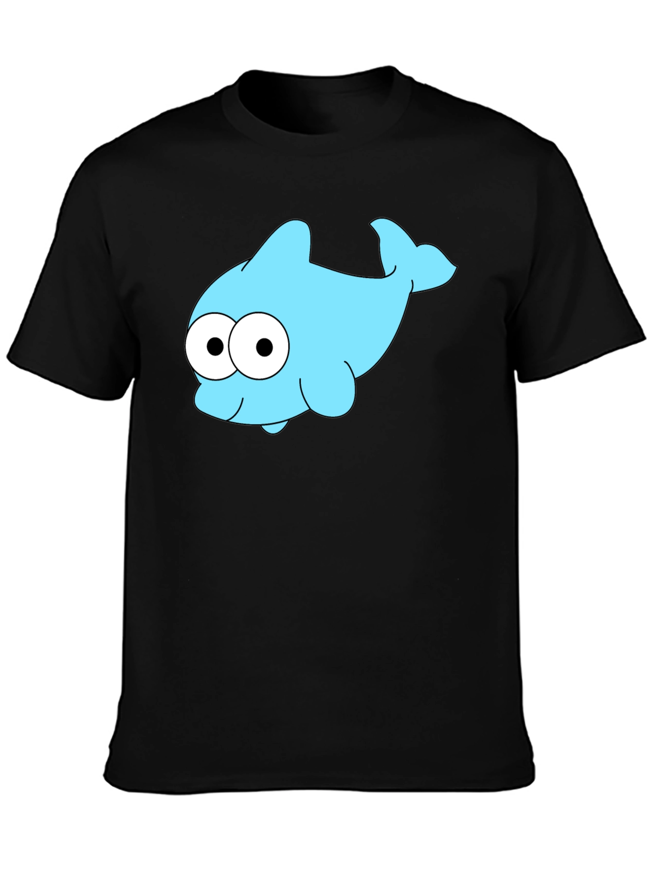 Cartoon Dolphin Graphic Tee - Black