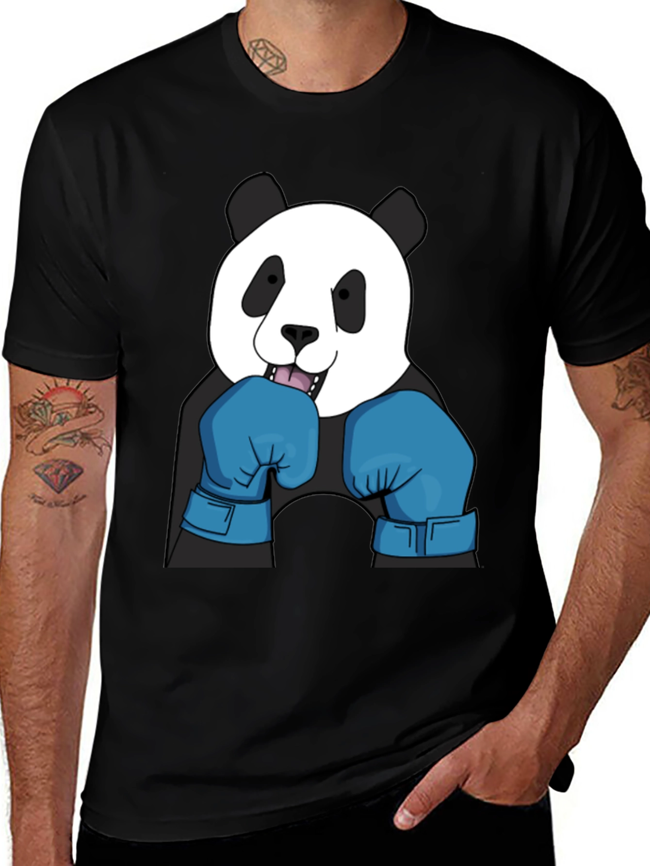 Panda Boxer T-Shirt - Black Cotton Tee