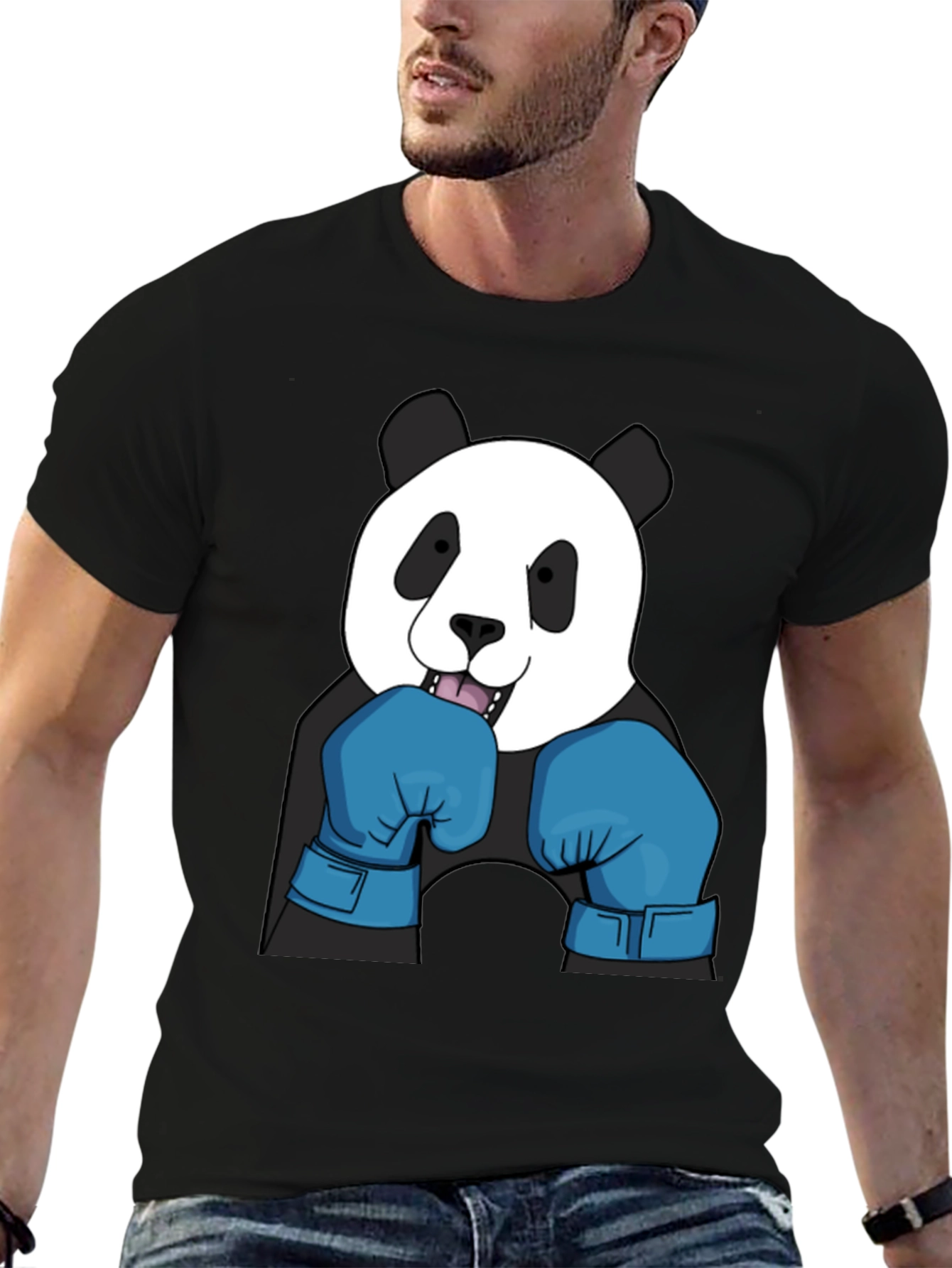 Panda Boxer T-Shirt - Black Cotton Tee