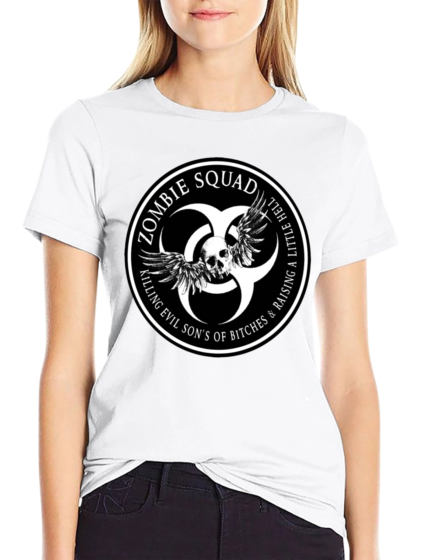 Zombie Squad Graphic Tee - Skull & Wings Design