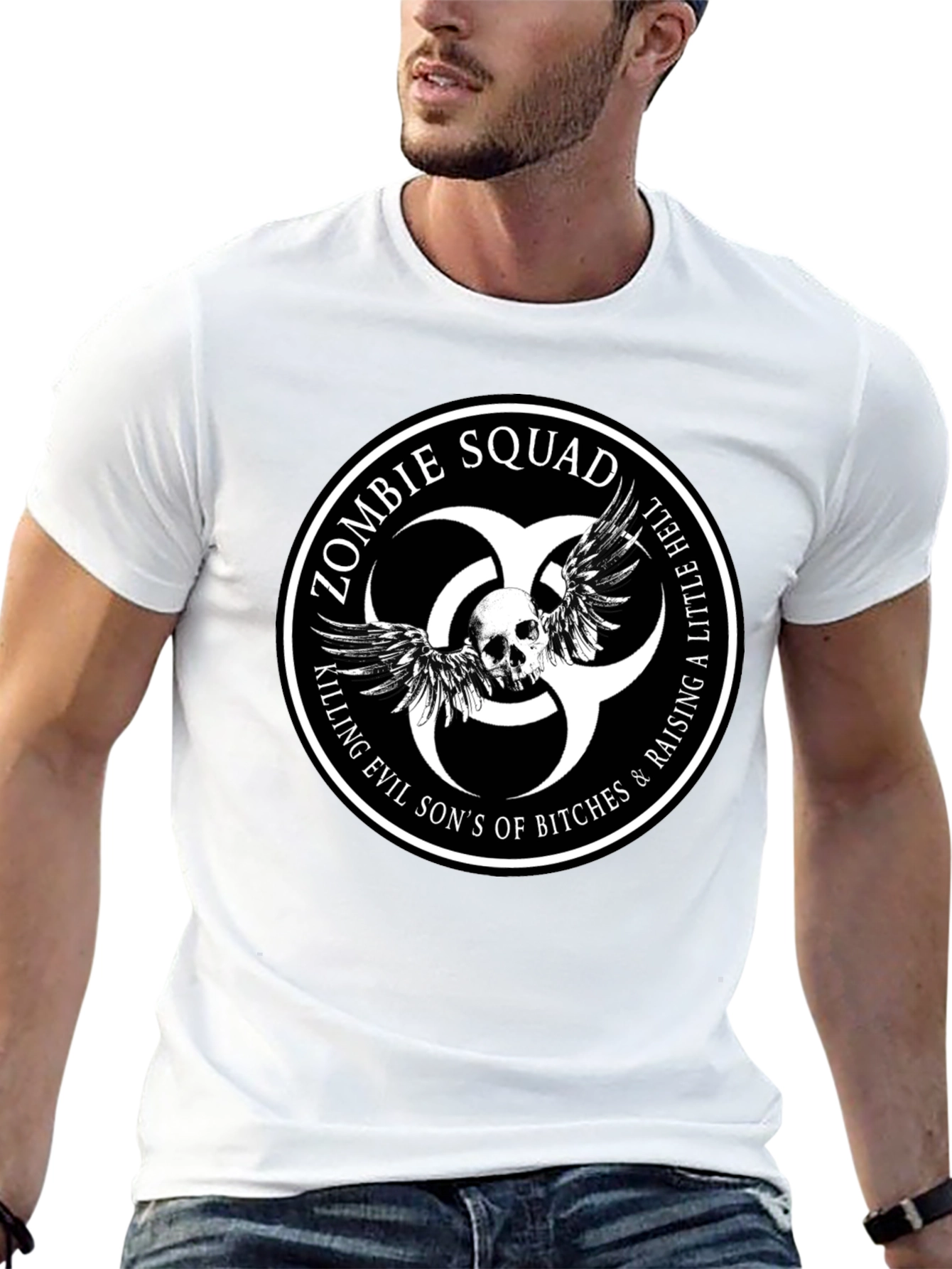 Zombie Squad Graphic Tee - Skull & Wings Design