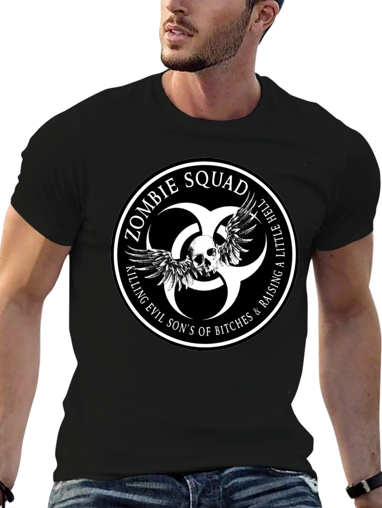 Zombie Squad Graphic Tee - Skull & Wings Design