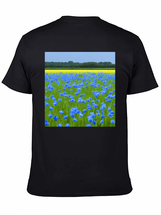 Blue Flowers Field Graphic Tee - Nature Lovers Shirt