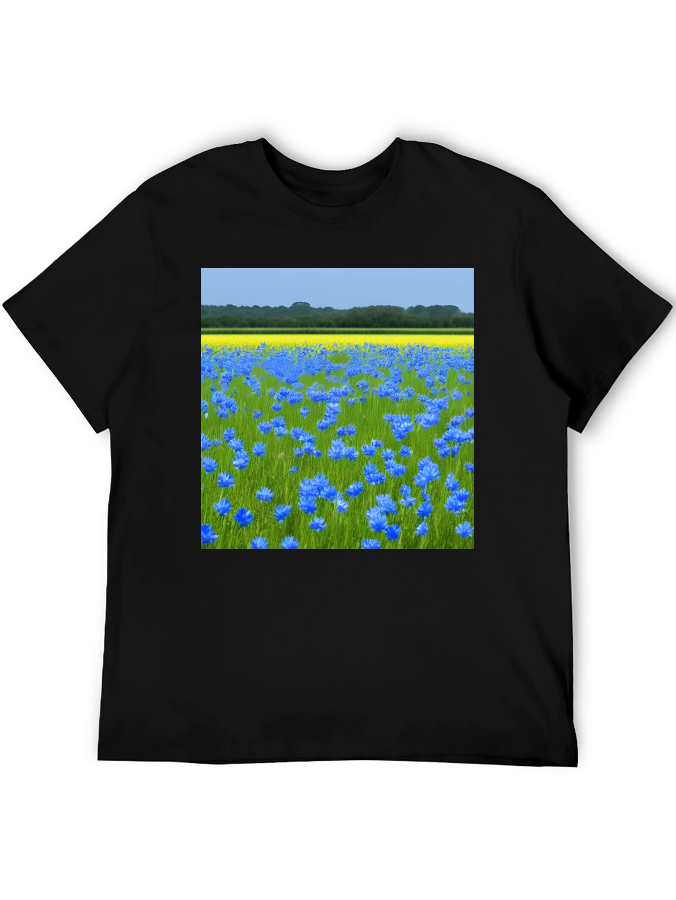 Blue Flowers Field Graphic Tee - Nature Lovers Shirt