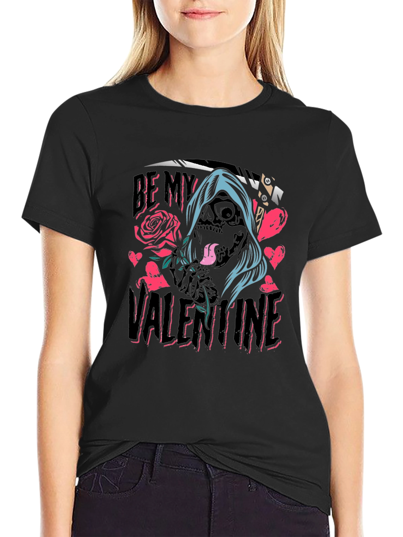 Be My Valentine Grim Reaper Graphic T-Shirt