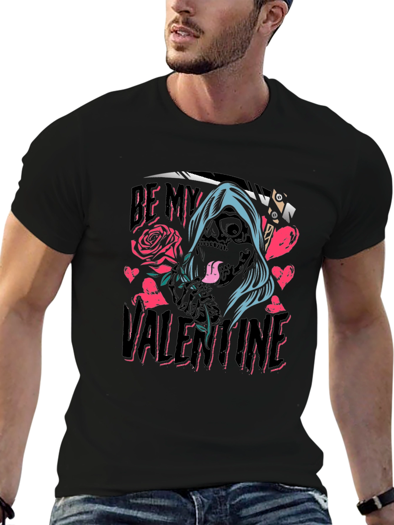 Be My Valentine Grim Reaper Graphic T-Shirt