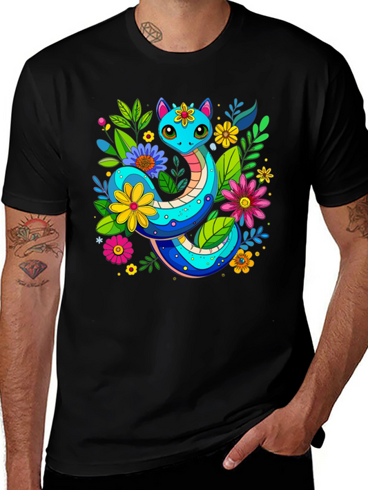 Floral Snake Graphic T-Shirt - Unique Animal Print