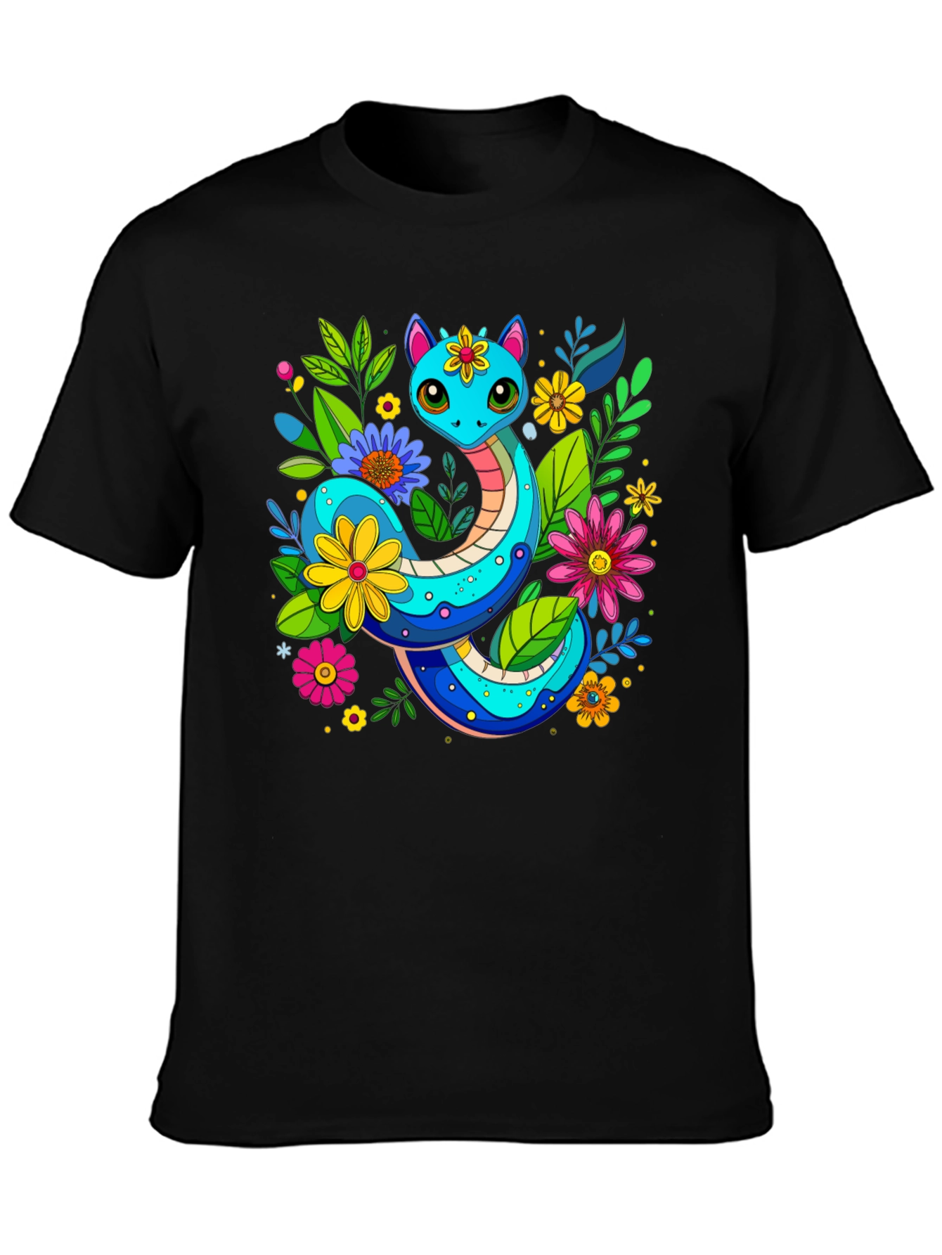 Floral Snake Graphic T-Shirt - Unique Animal Print