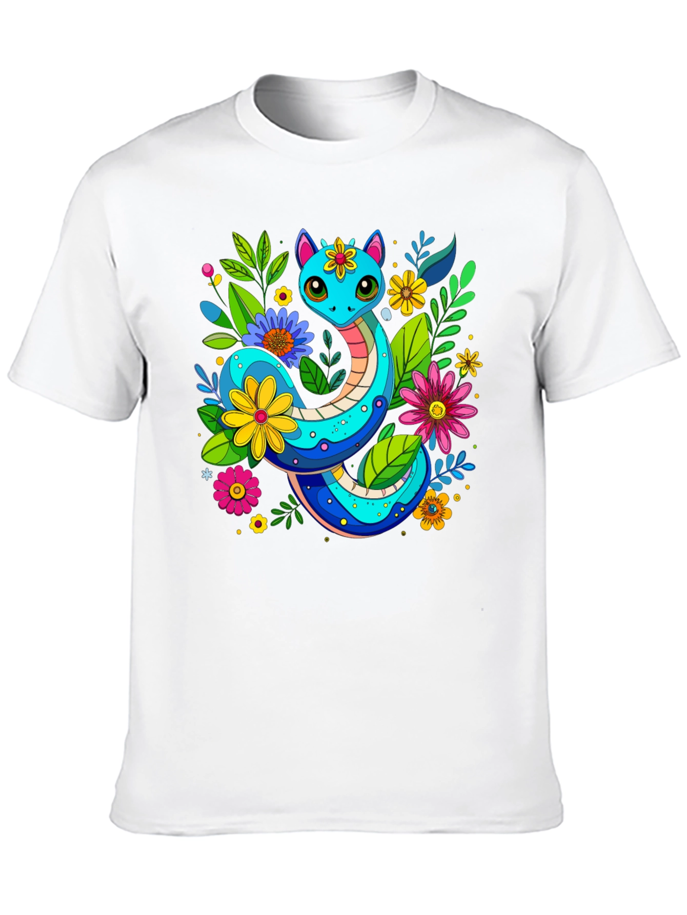 Floral Snake Graphic T-Shirt - Unique Animal Print