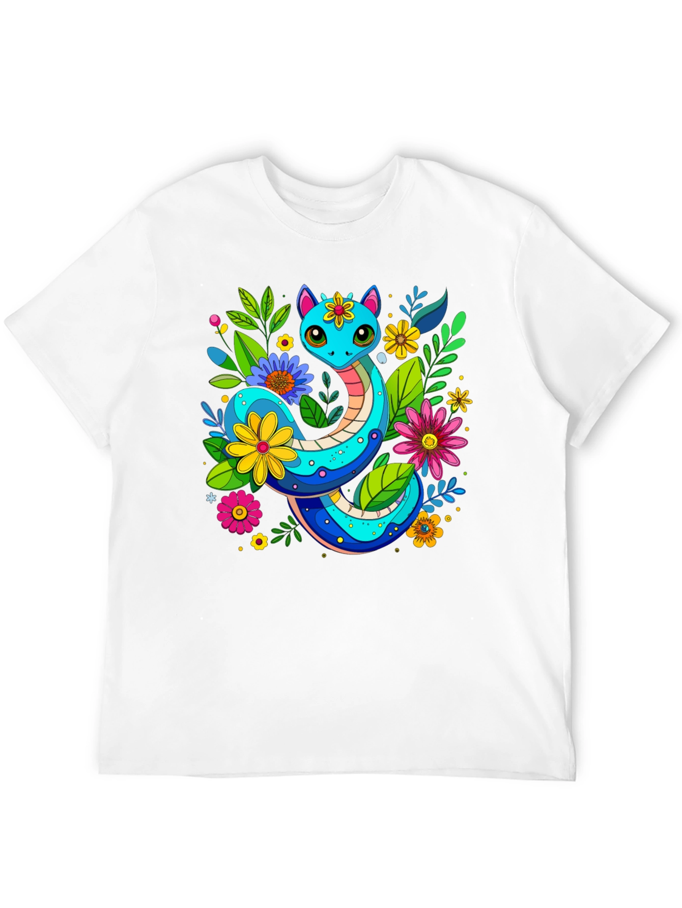 Floral Snake Graphic T-Shirt - Unique Animal Print