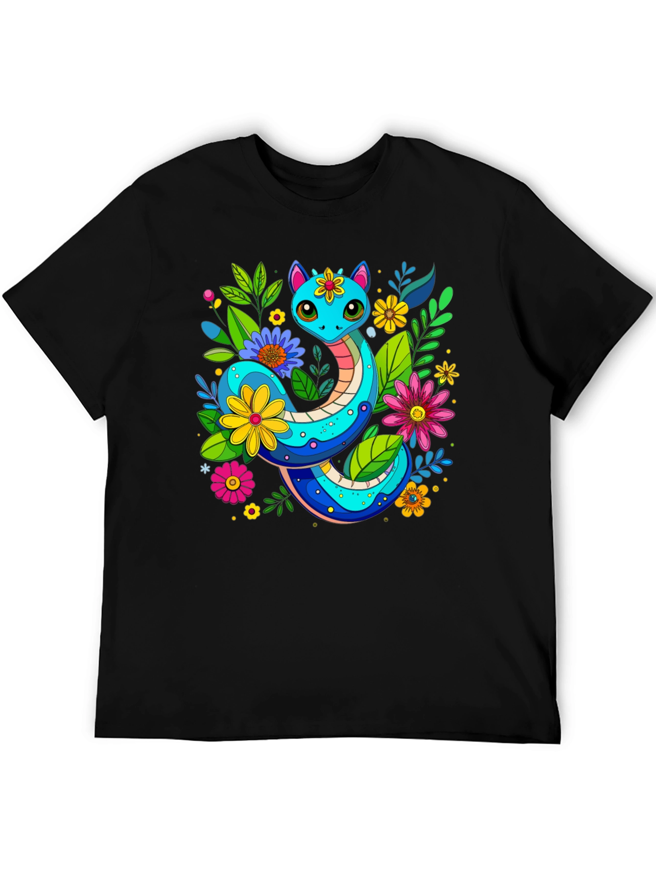 Floral Snake Graphic T-Shirt - Unique Animal Print