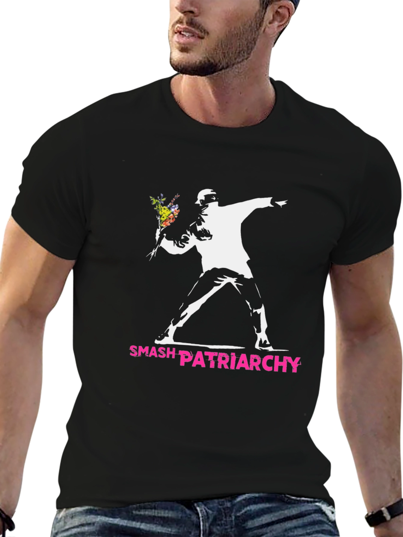 Smash Patriarchy T-Shirt - Banksy Inspired Flower Thrower Tee