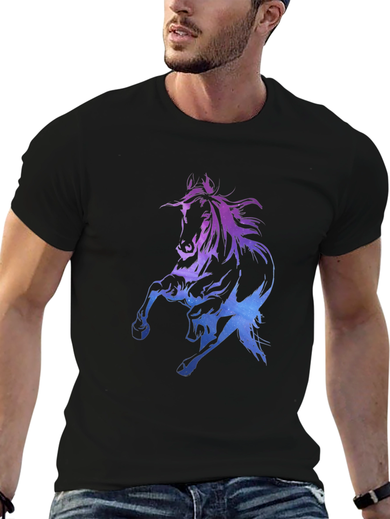 Galaxy Horse Graphic Tee - Black