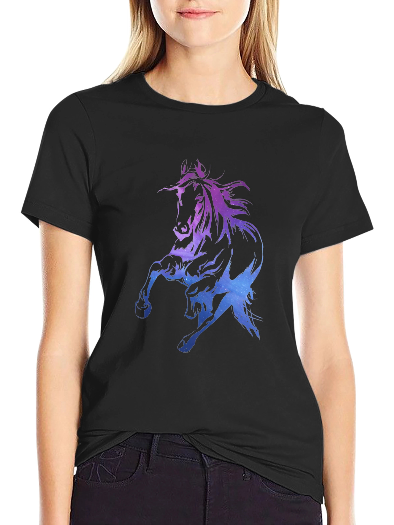 Galaxy Horse Graphic Tee - Black