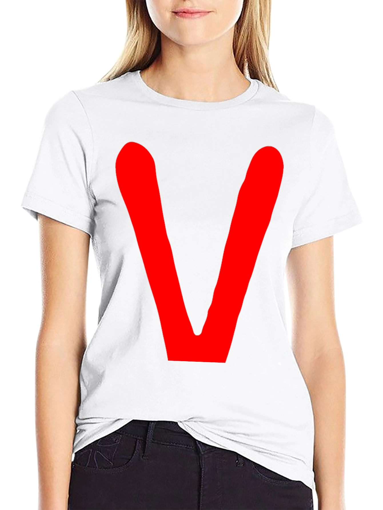 Red V Graphic Print Black T-Shirt