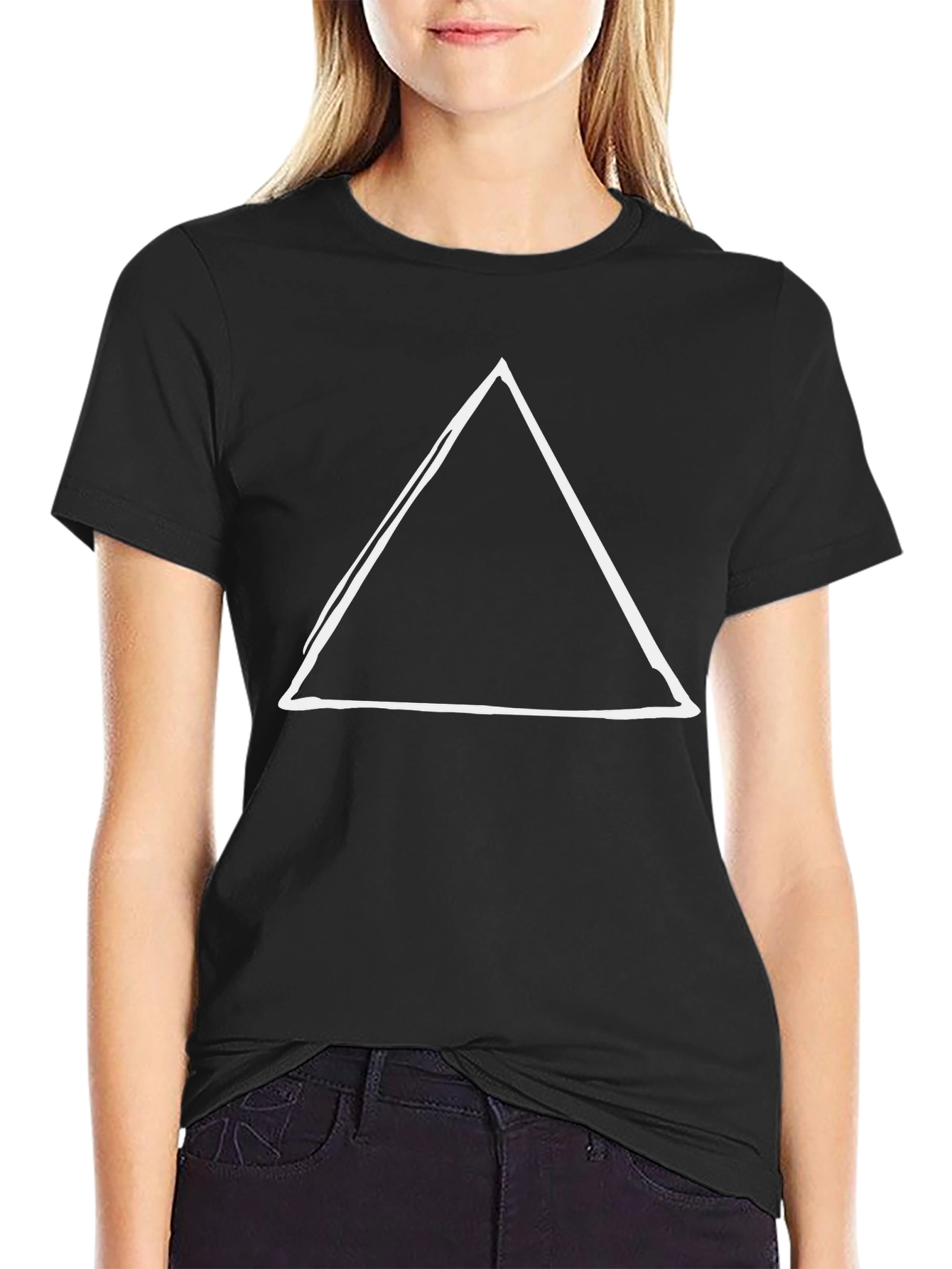 Mens Black T-Shirt with White Triangle Graphic
