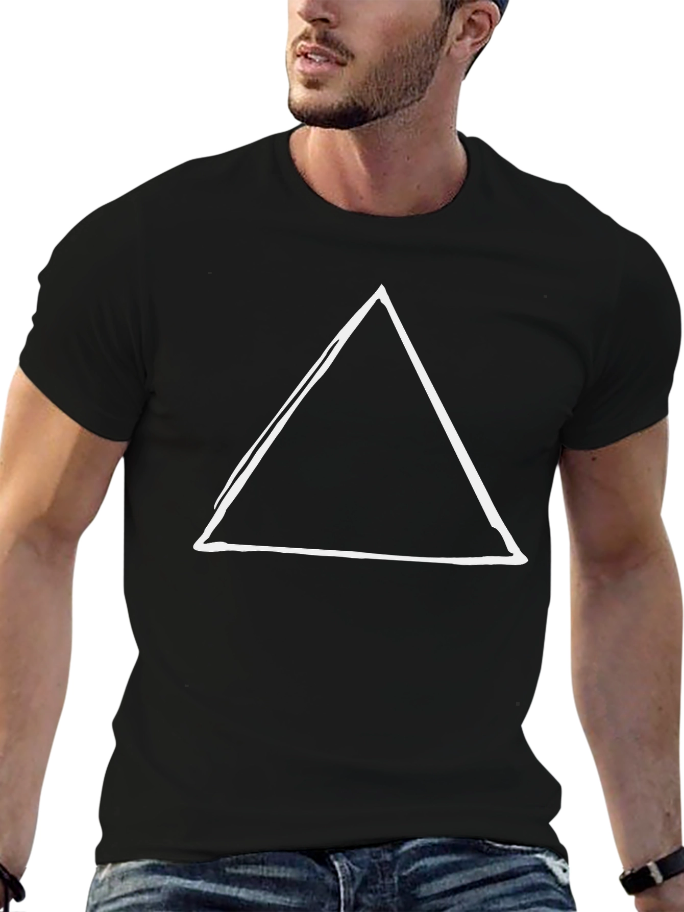 Mens Black T-Shirt with White Triangle Graphic