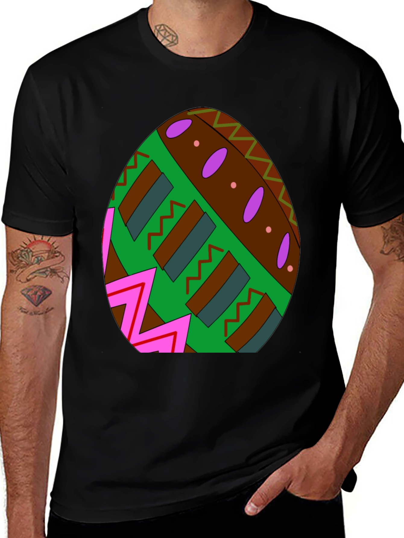 Easter Egg Pattern Black T-Shirt
