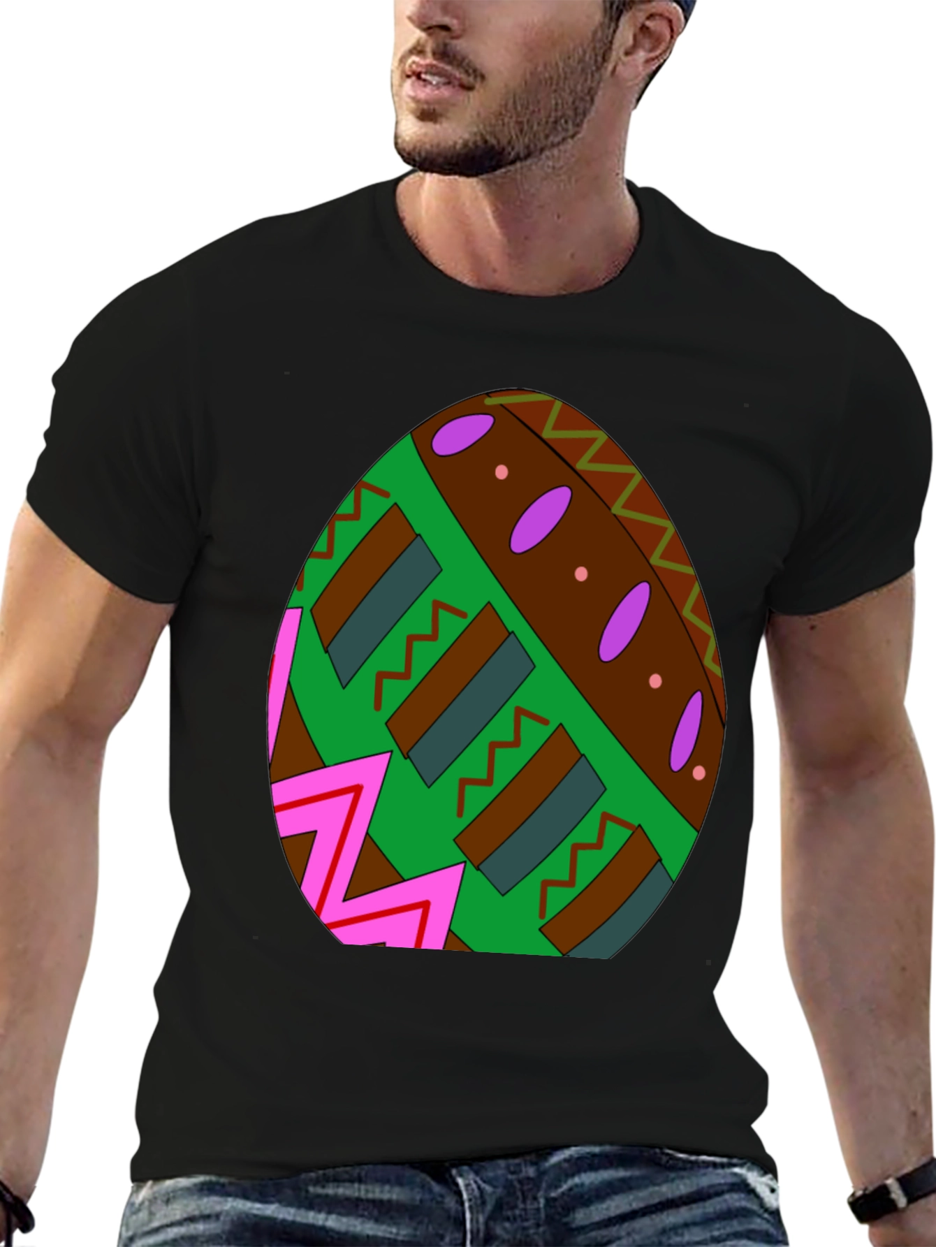 Easter Egg Pattern Black T-Shirt