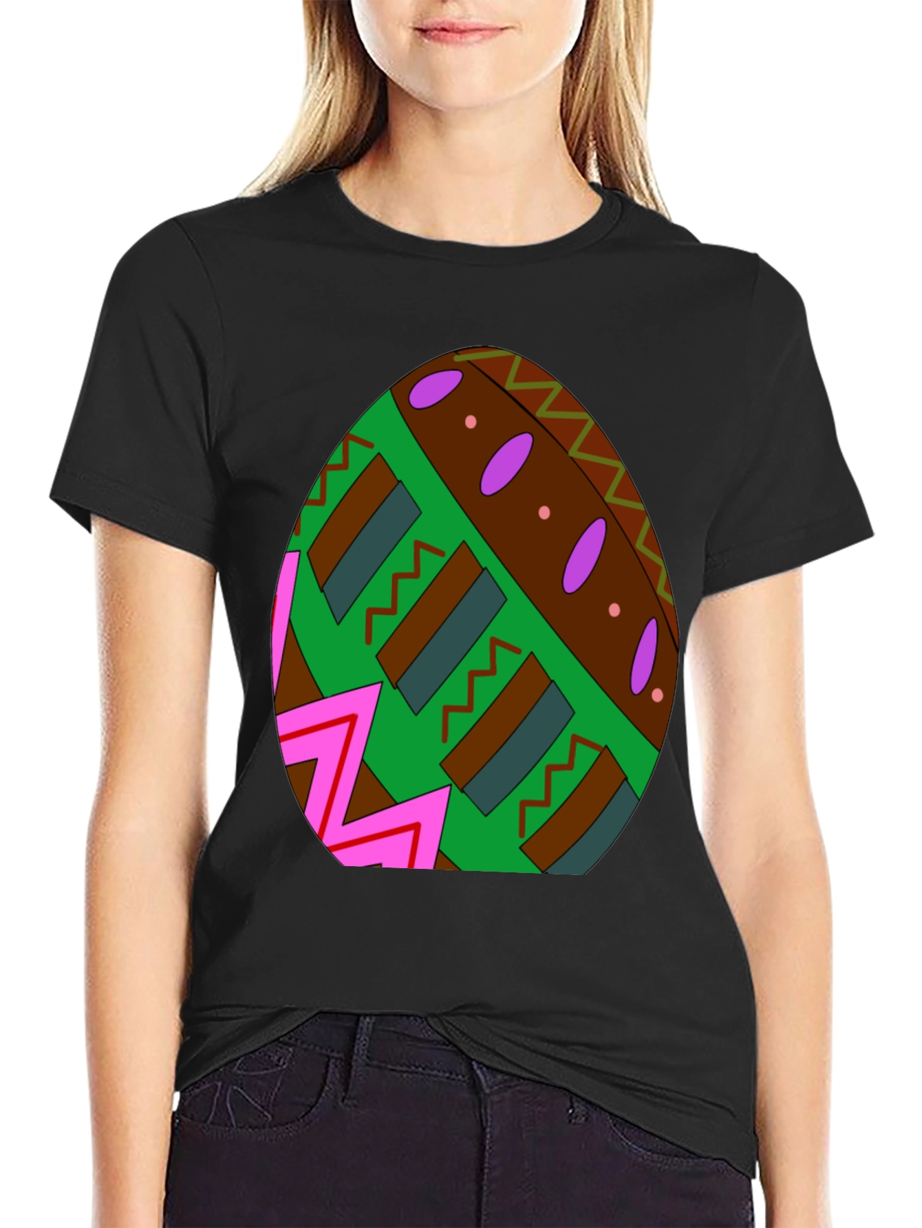 Easter Egg Pattern Black T-Shirt