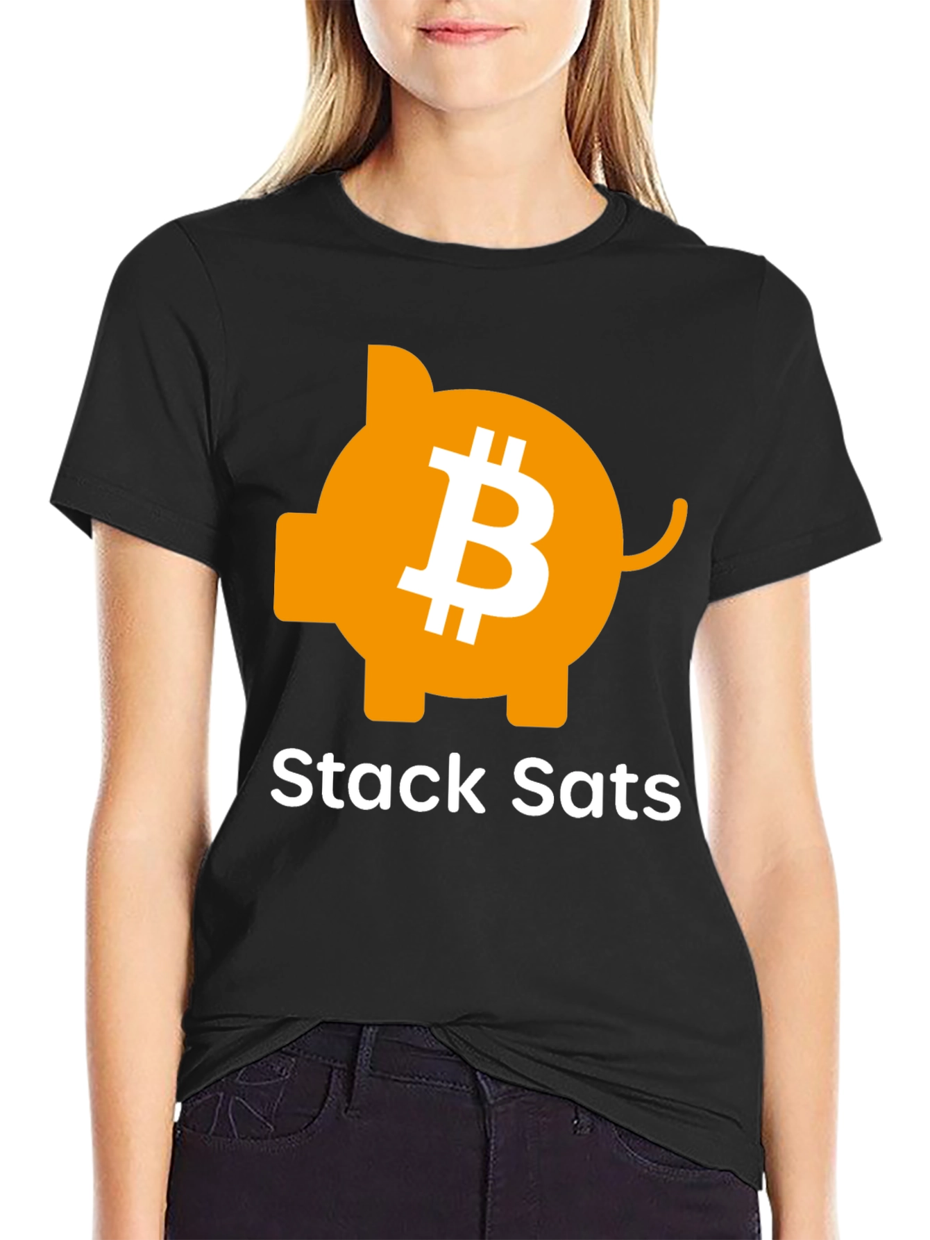 Stack Sats Bitcoin Piggy Bank Black T-Shirt