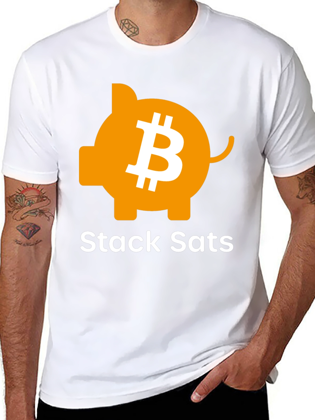 Stack Sats Bitcoin Piggy Bank Black T-Shirt