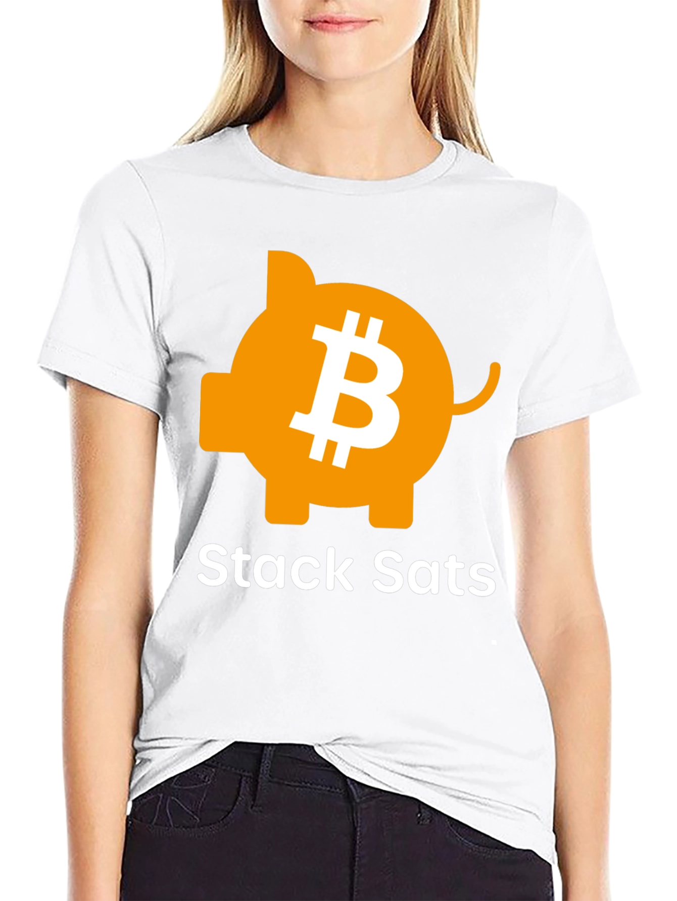 Stack Sats Bitcoin Piggy Bank Black T-Shirt