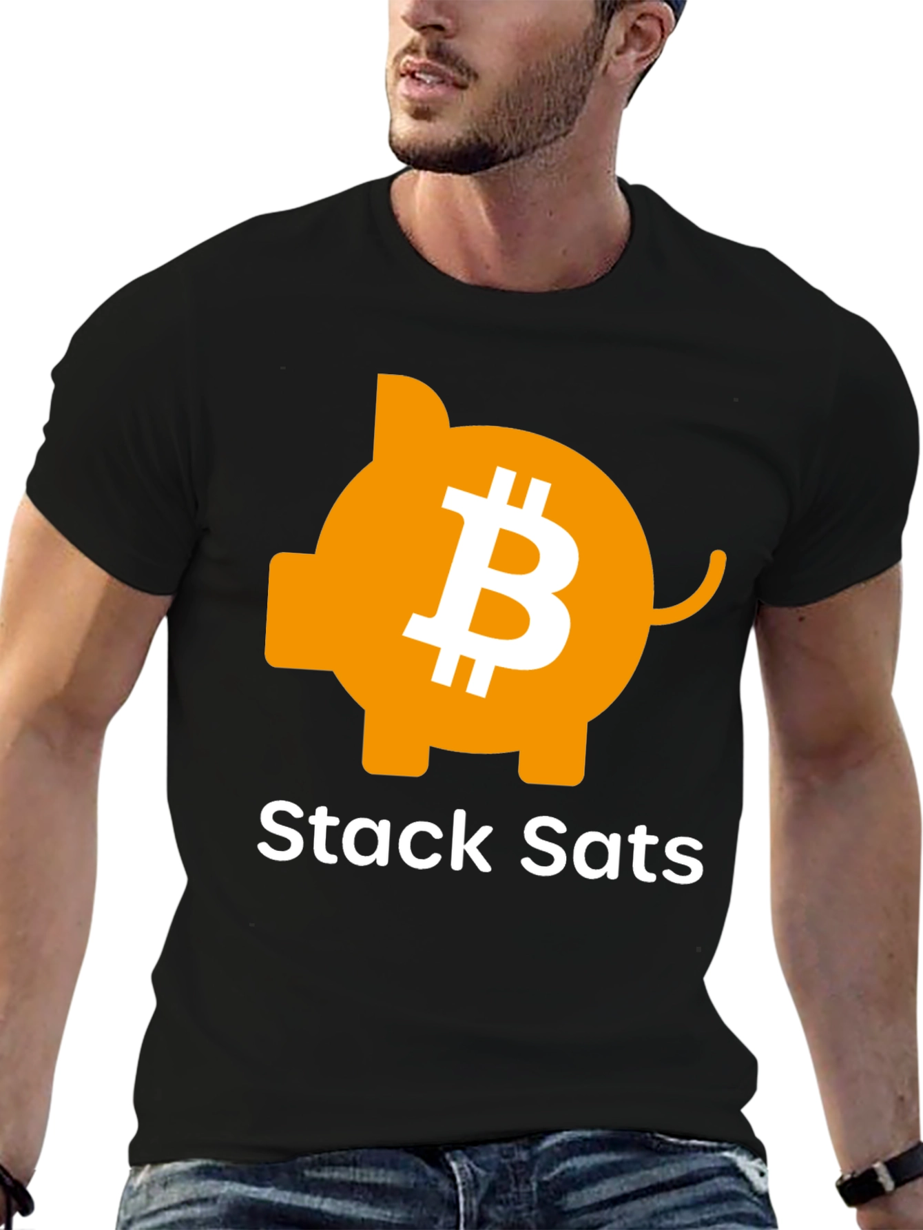 Stack Sats Bitcoin Piggy Bank Black T-Shirt