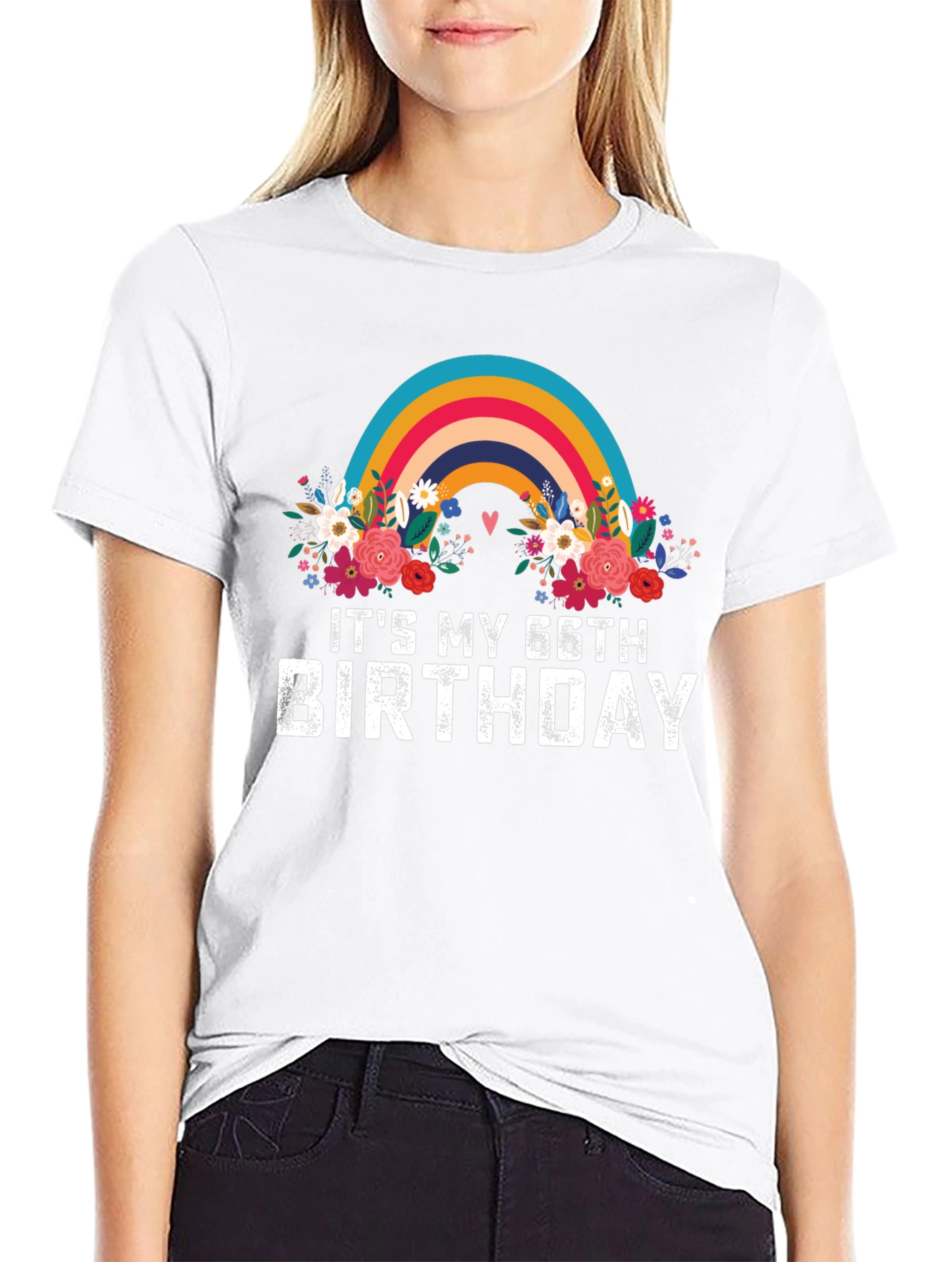 66th Birthday Rainbow Floral T-Shirt