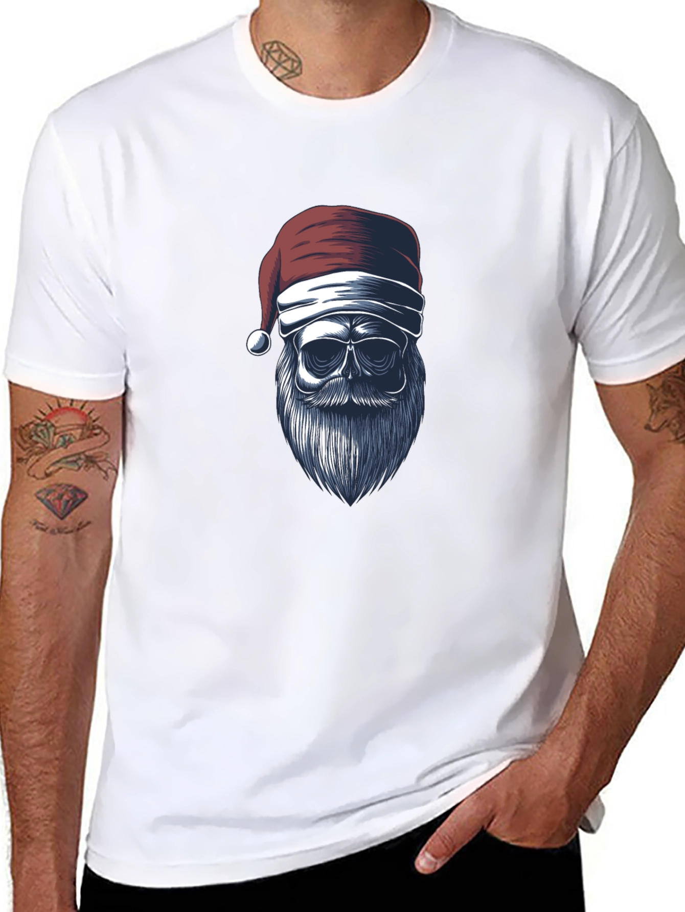 Santa Skull Graphic Tee - Black Holiday Shirt