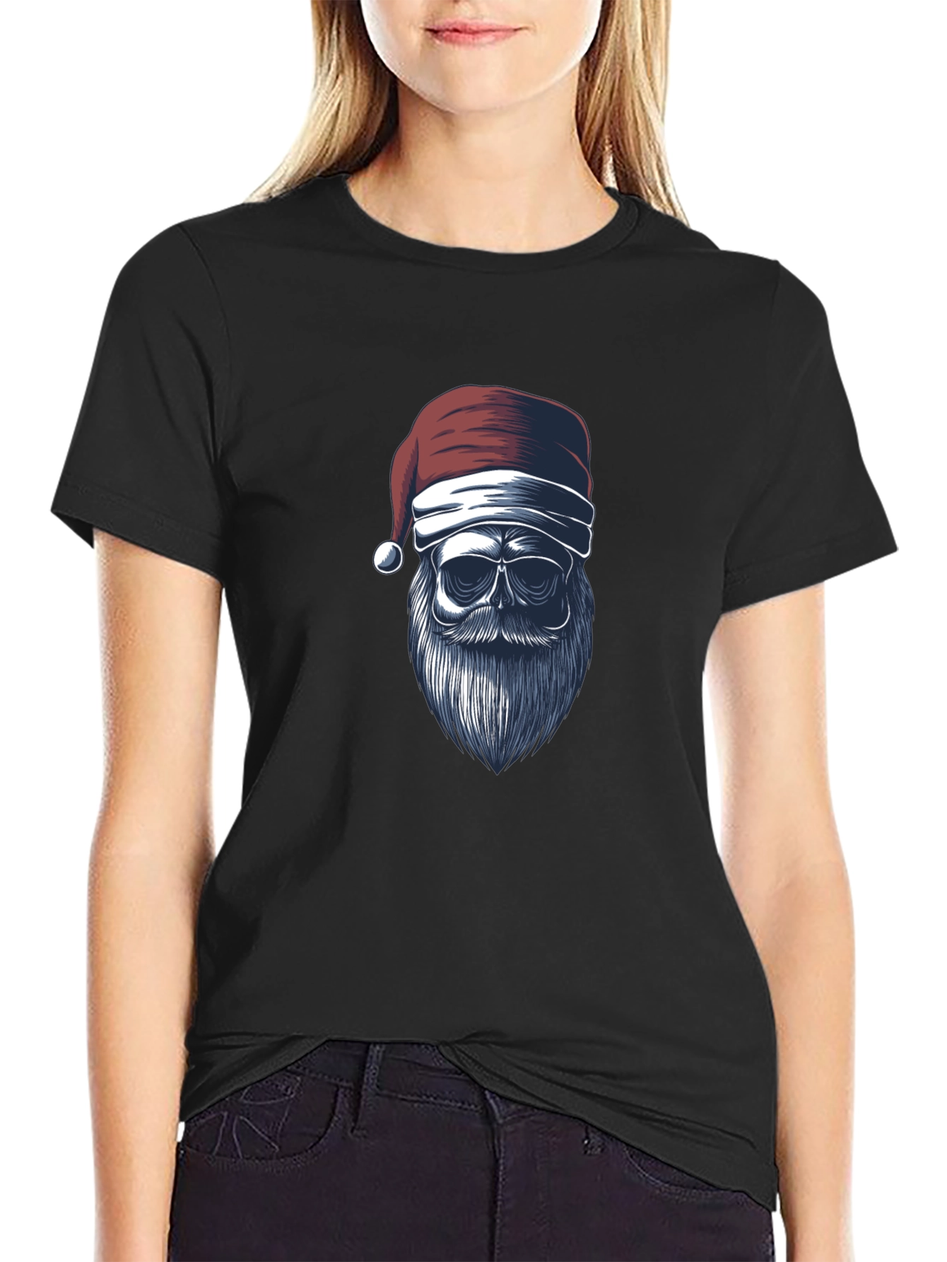 Santa Skull Graphic Tee - Black Holiday Shirt