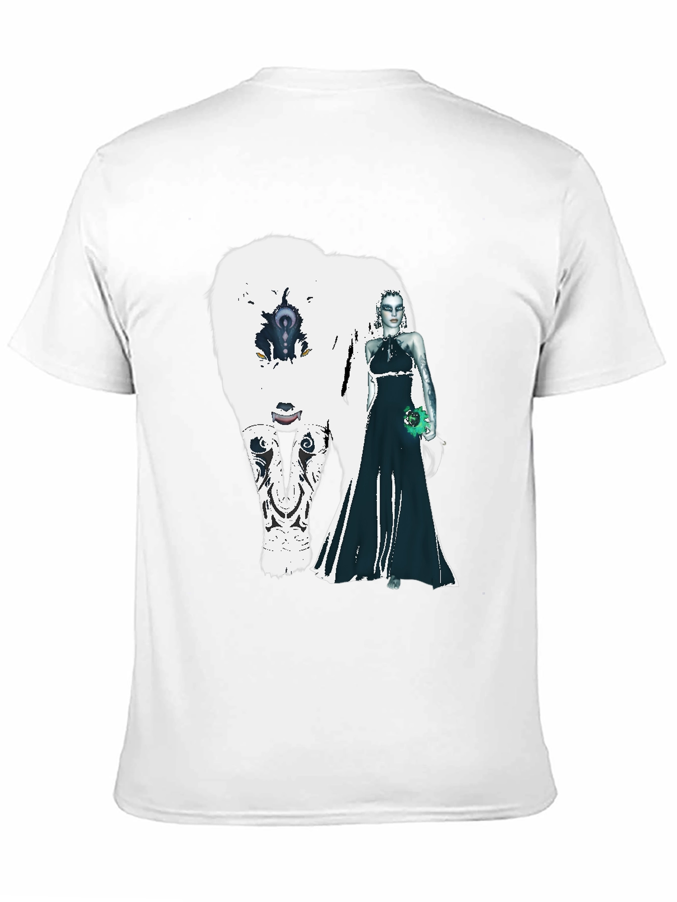 Black T-Shirt with White Bear and Woman Graphic