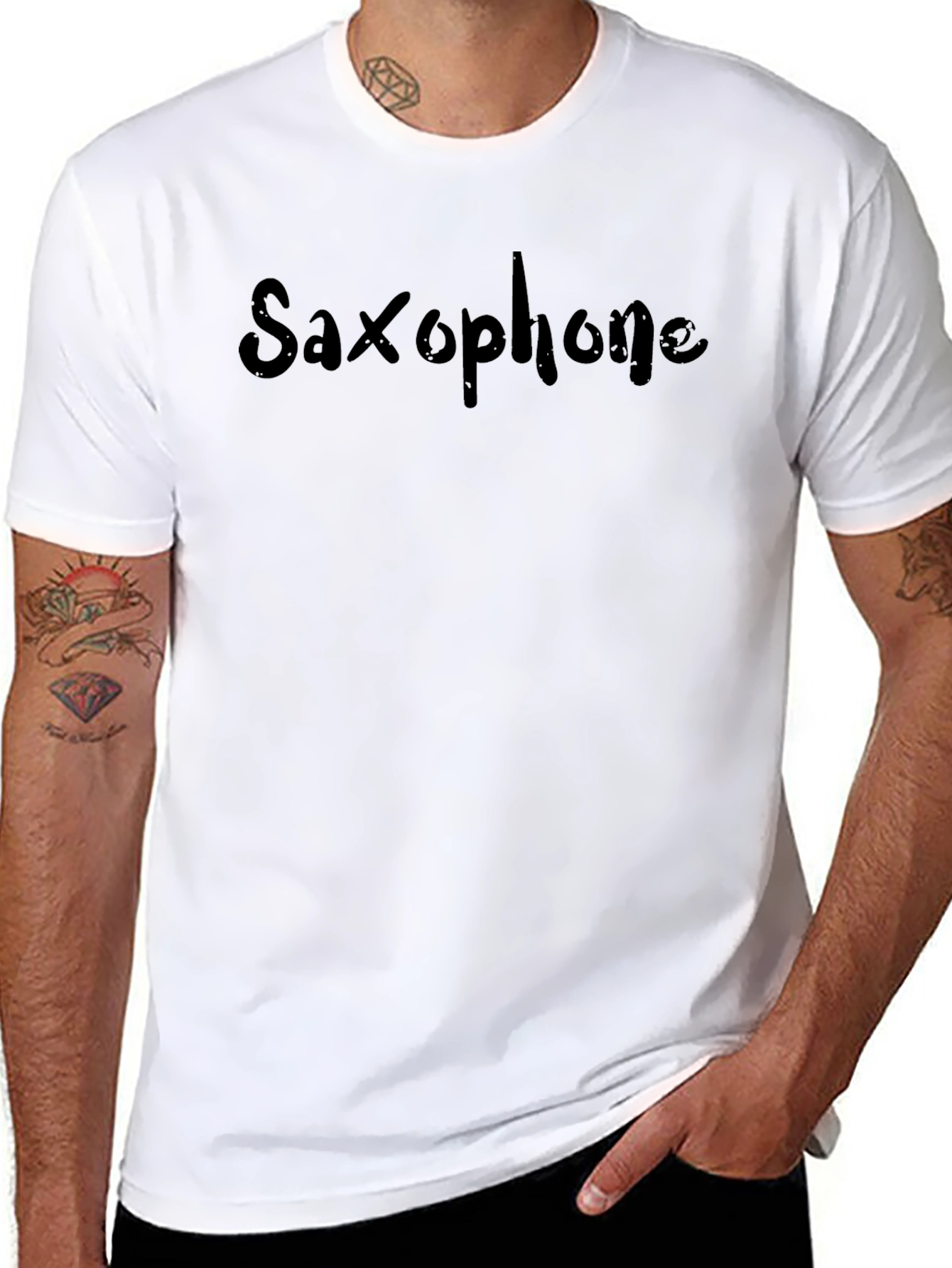 Saxophone Graphic Print Black T-Shirt