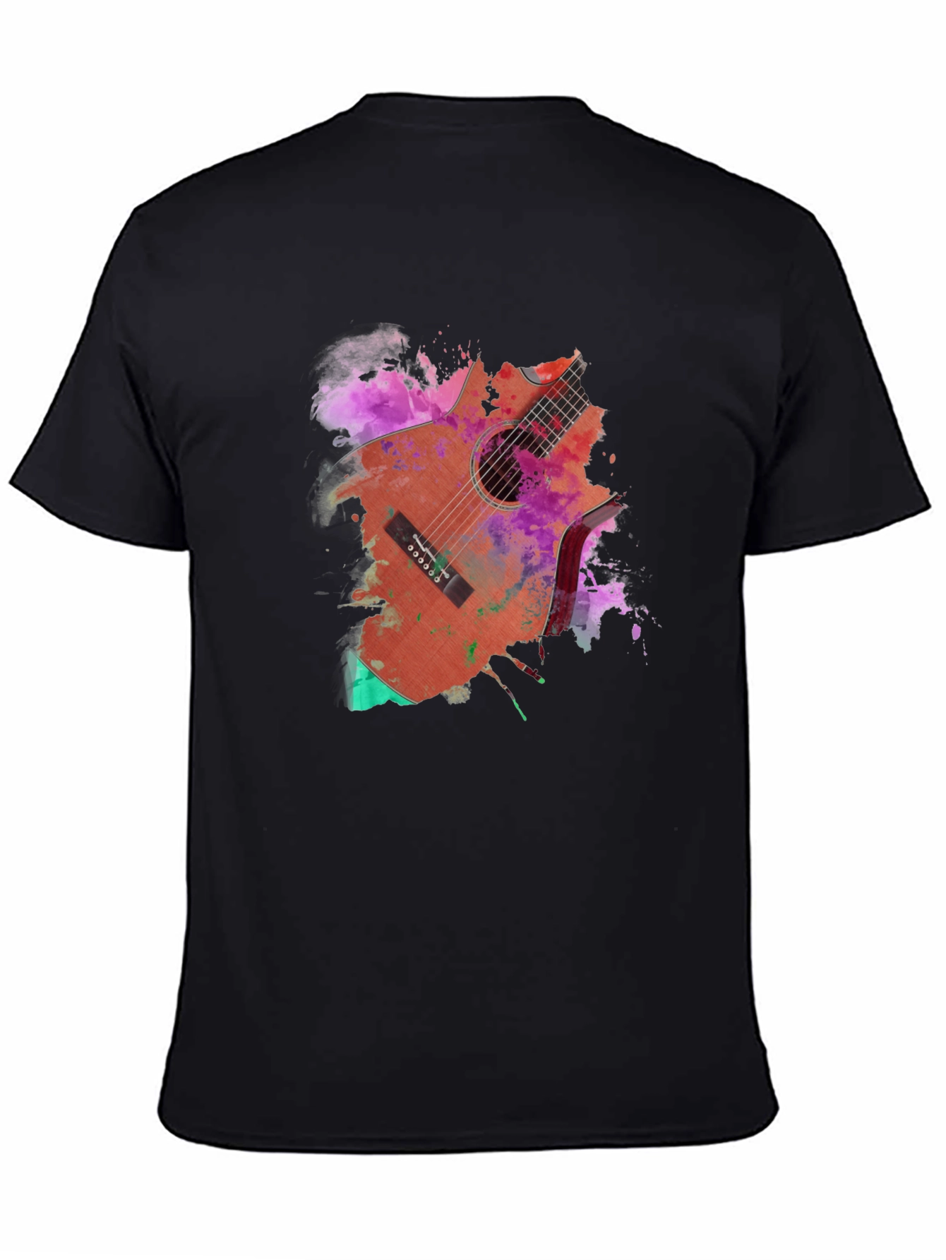 Guitar Paint Splash Graphic Black T-Shirt