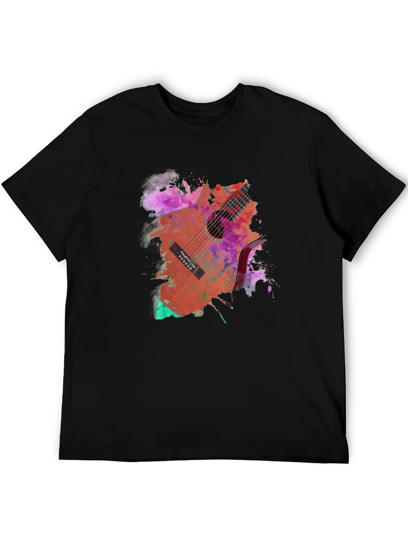 Guitar Paint Splash Graphic Black T-Shirt