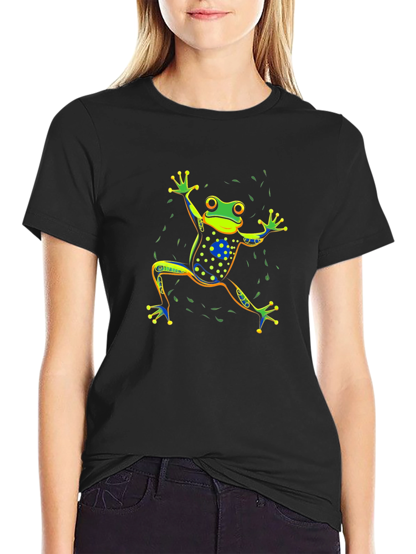 Vibrant Frog Graphic Black T-Shirt
