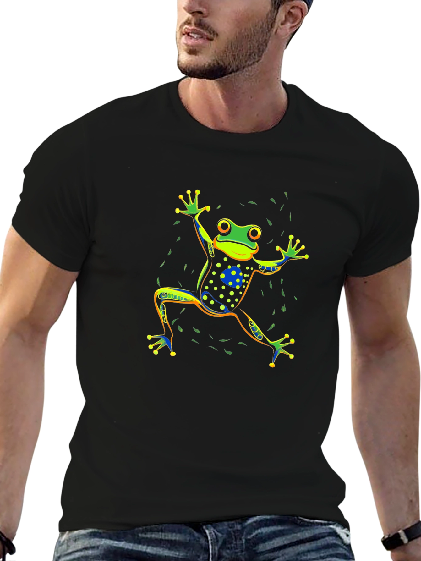 Vibrant Frog Graphic Black T-Shirt