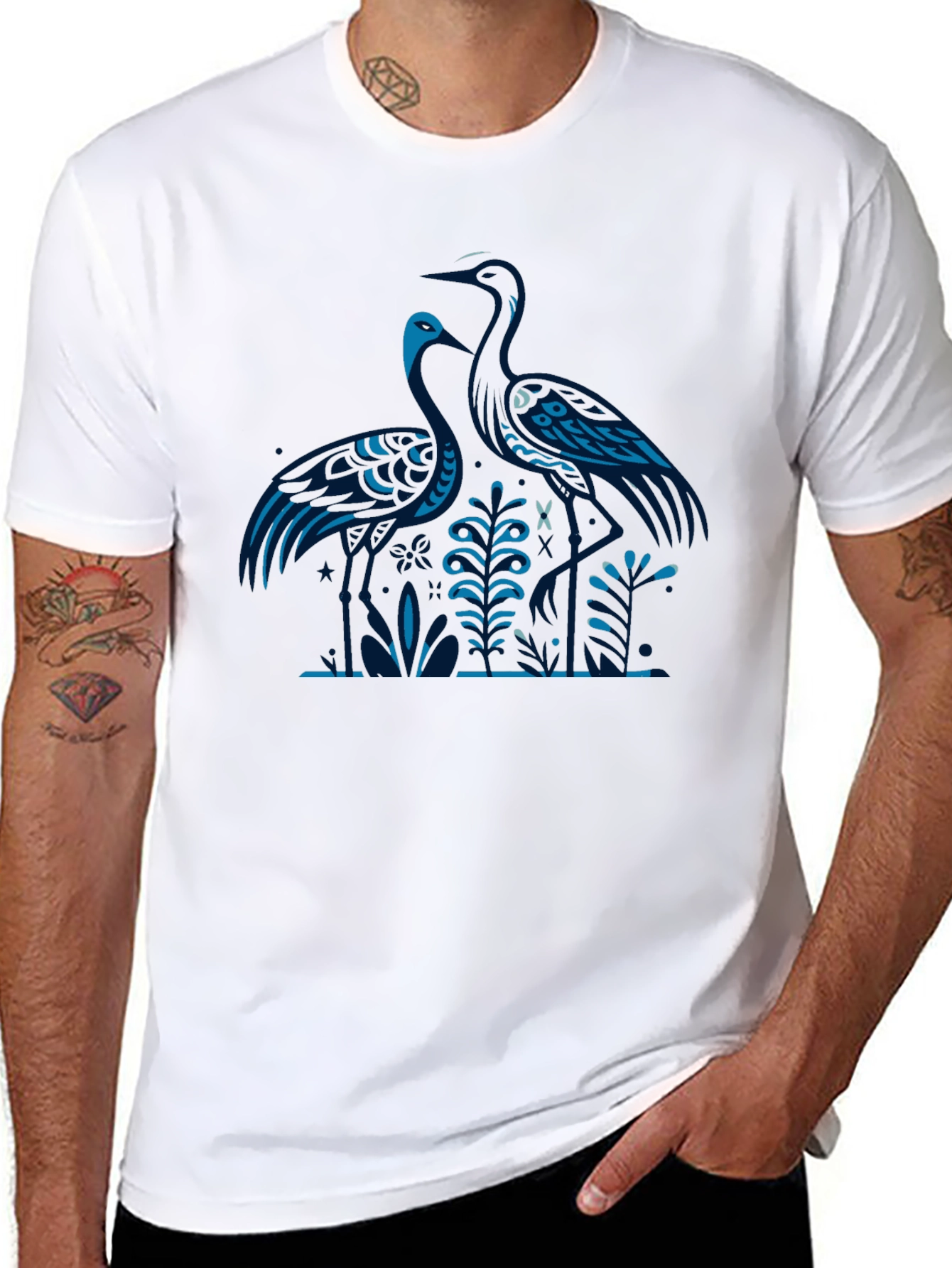 Heron Print Black T-Shirt